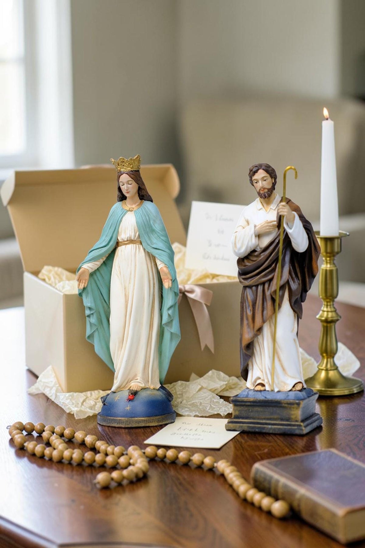 Saint Joseph & Virgin Mary Statue Set 13cm, Catholic Couple Gift, Wedding Gift, Hand Painted Religious Statues, Home Altar Decor