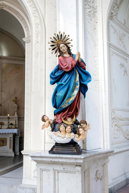 Hand-Painted Immaculate Conception Statue, Virgin Mary with Angels, 32cm Home Altar Decor