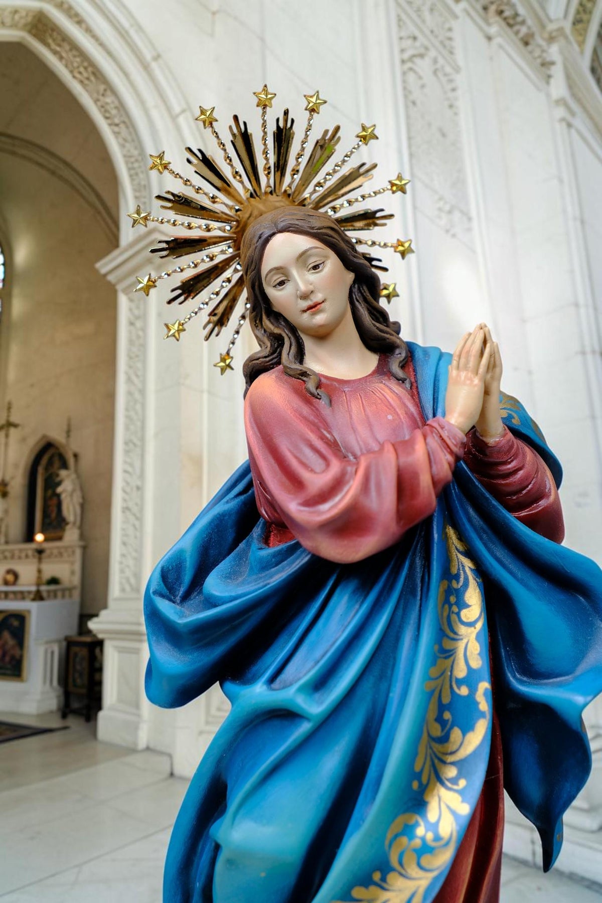 Hand-Painted Immaculate Conception Statue, Virgin Mary with Angels, 32cm Home Altar Decor