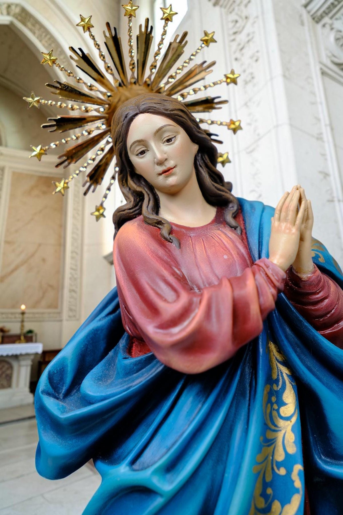 Hand-Painted Immaculate Conception Statue, Virgin Mary with Angels, 32cm Home Altar Decor
