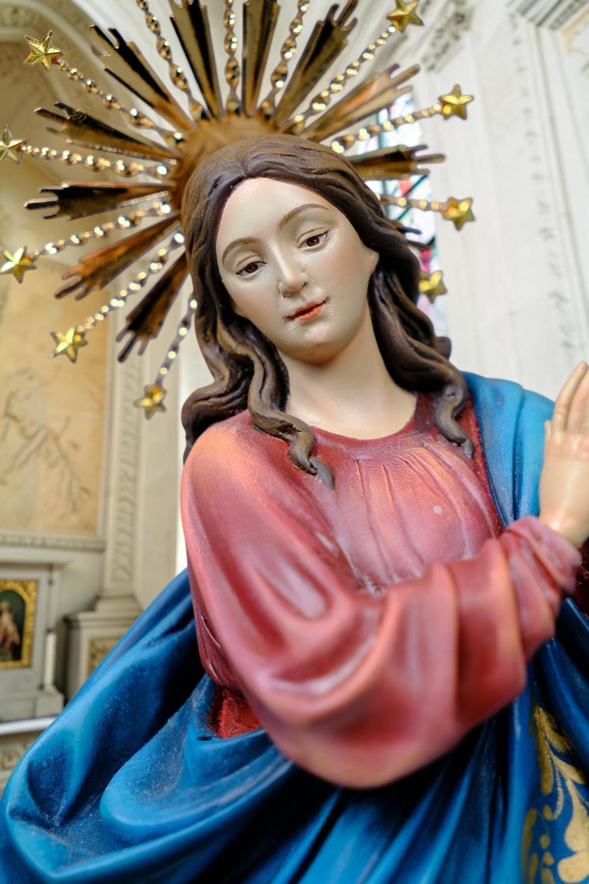 Hand-Painted Immaculate Conception Statue, Virgin Mary with Angels, 32cm Home Altar Decor