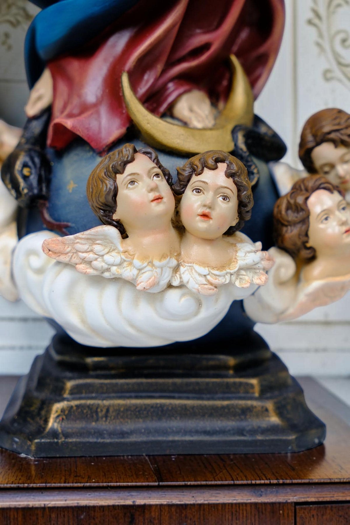 Hand-Painted Immaculate Conception Statue, Virgin Mary with Angels, 32cm Home Altar Decor