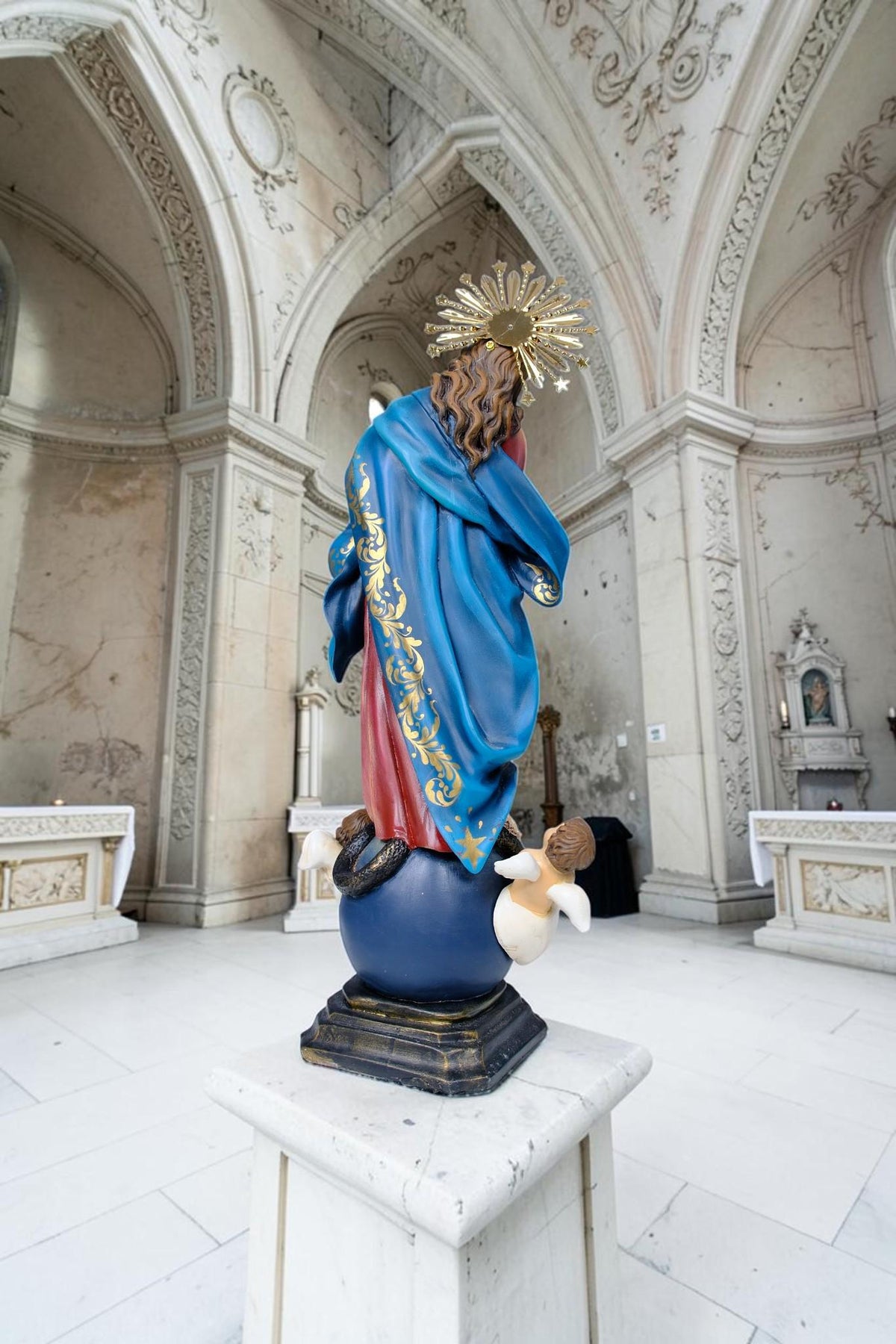 Hand-Painted Immaculate Conception Statue, Virgin Mary with Angels, 32cm Home Altar Decor