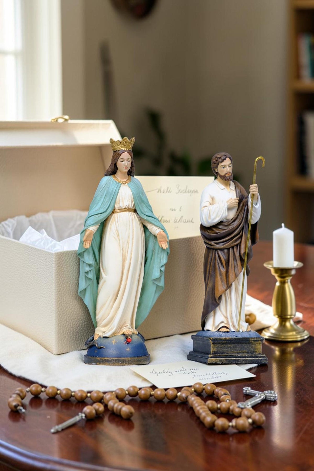 Saint Joseph & Virgin Mary Statue Set 13cm, Catholic Couple Gift, Wedding Gift, Hand Painted Religious Statues, Home Altar Decor