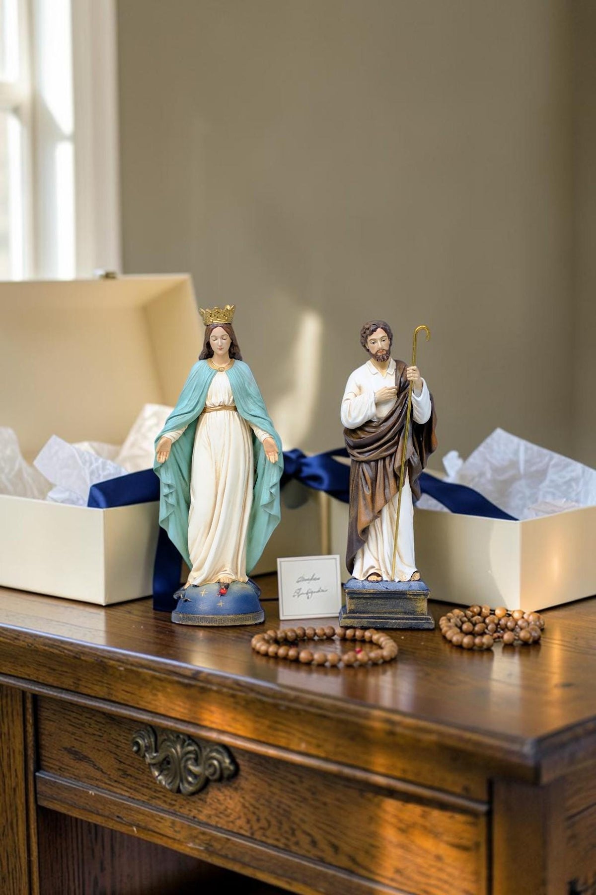 Saint Joseph & Virgin Mary Statue Set 13cm, Catholic Couple Gift, Wedding Gift, Hand Painted Religious Statues, Home Altar Decor