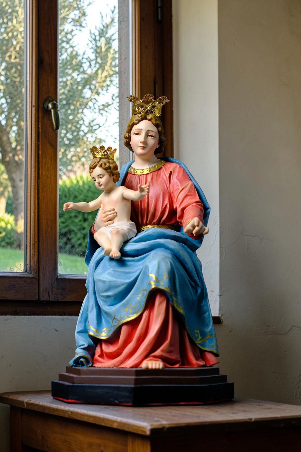 Our Lady of the Rosary Statue 30cm Crowned Virgin Mary with Child Jesus