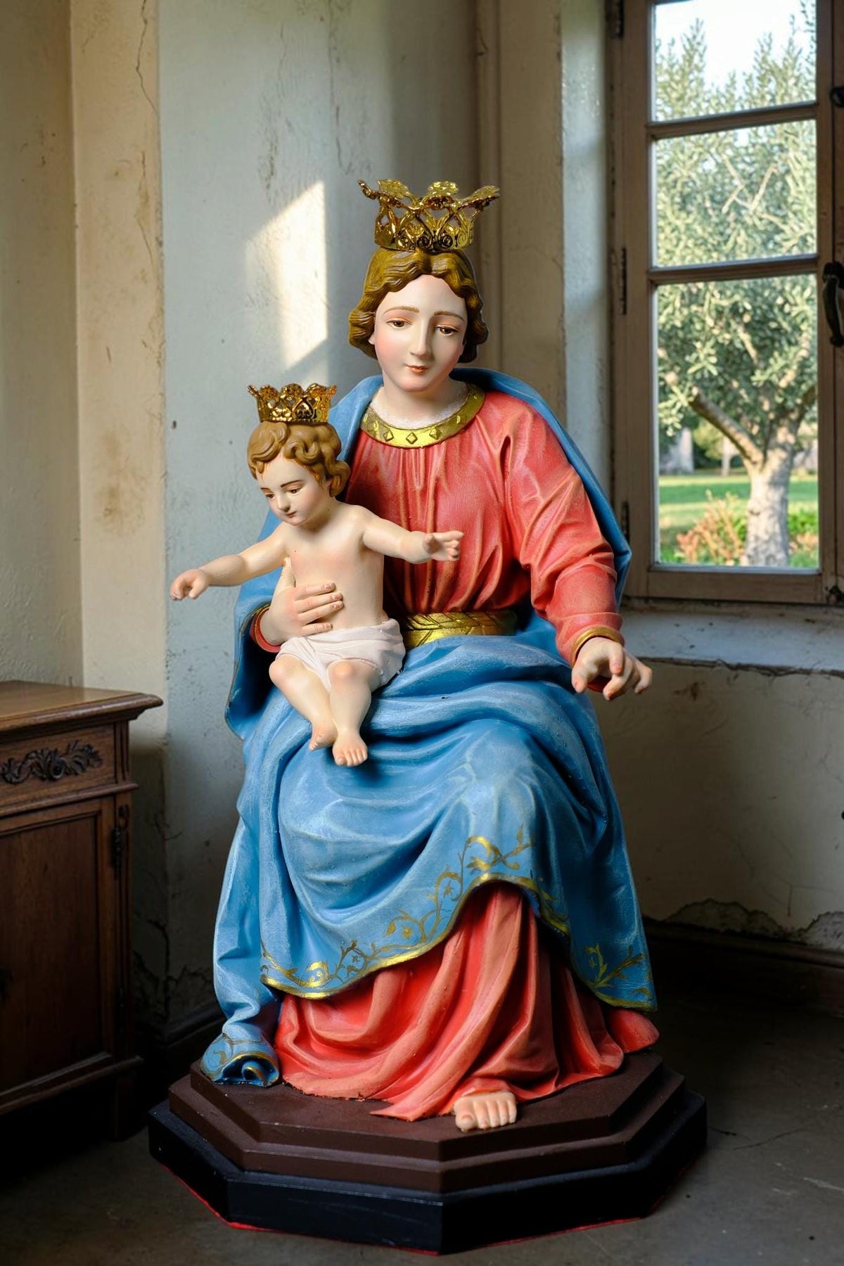Our Lady of the Rosary Statue 30cm Crowned Virgin Mary with Child Jesus
