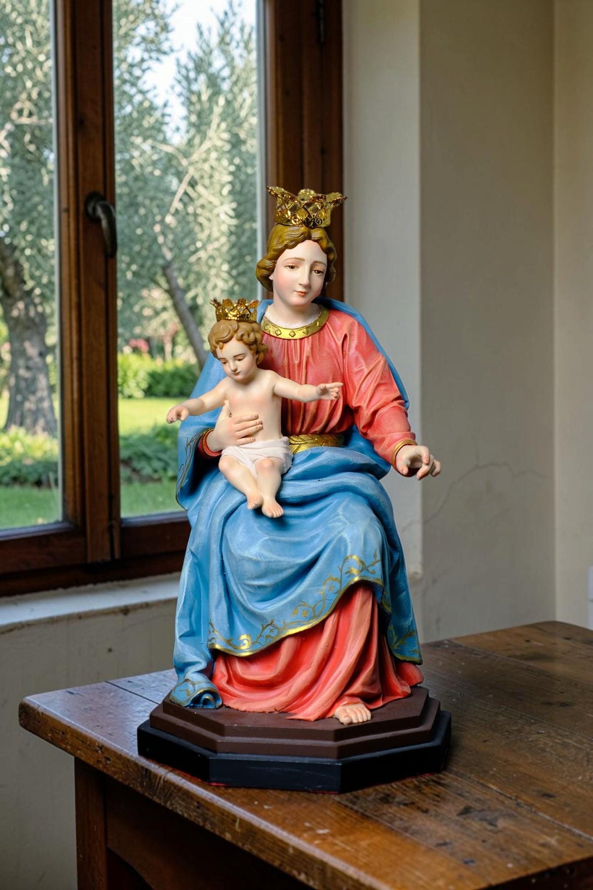 Our Lady of the Rosary Statue 30cm Crowned Virgin Mary with Child Jesus