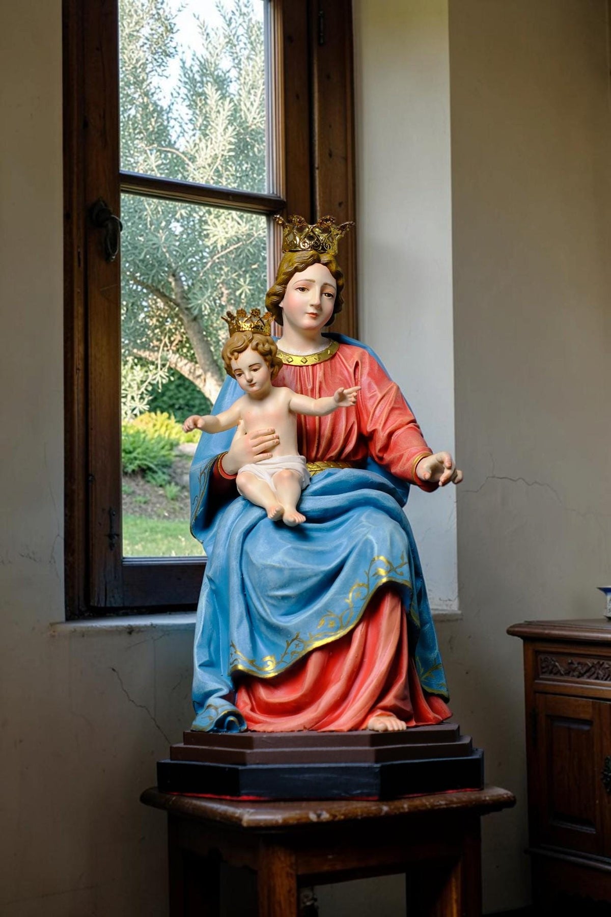 Our Lady of the Rosary Statue 30cm Crowned Virgin Mary with Child Jesus