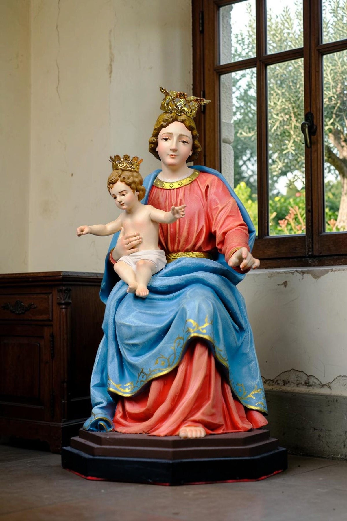 Our Lady of the Rosary Statue 30cm Crowned Virgin Mary with Child Jesus
