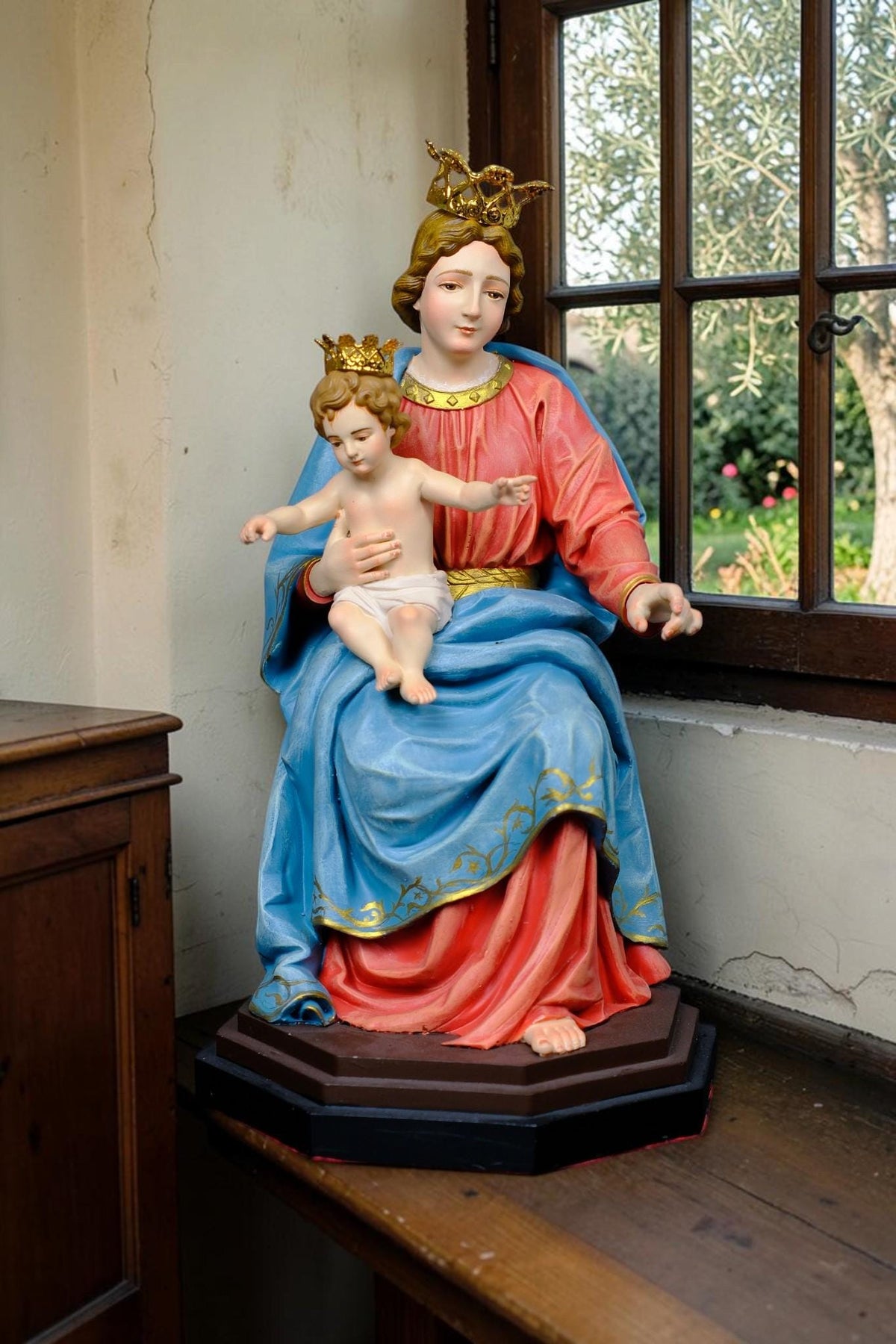 Our Lady of the Rosary Statue 30cm Crowned Virgin Mary with Child Jesus