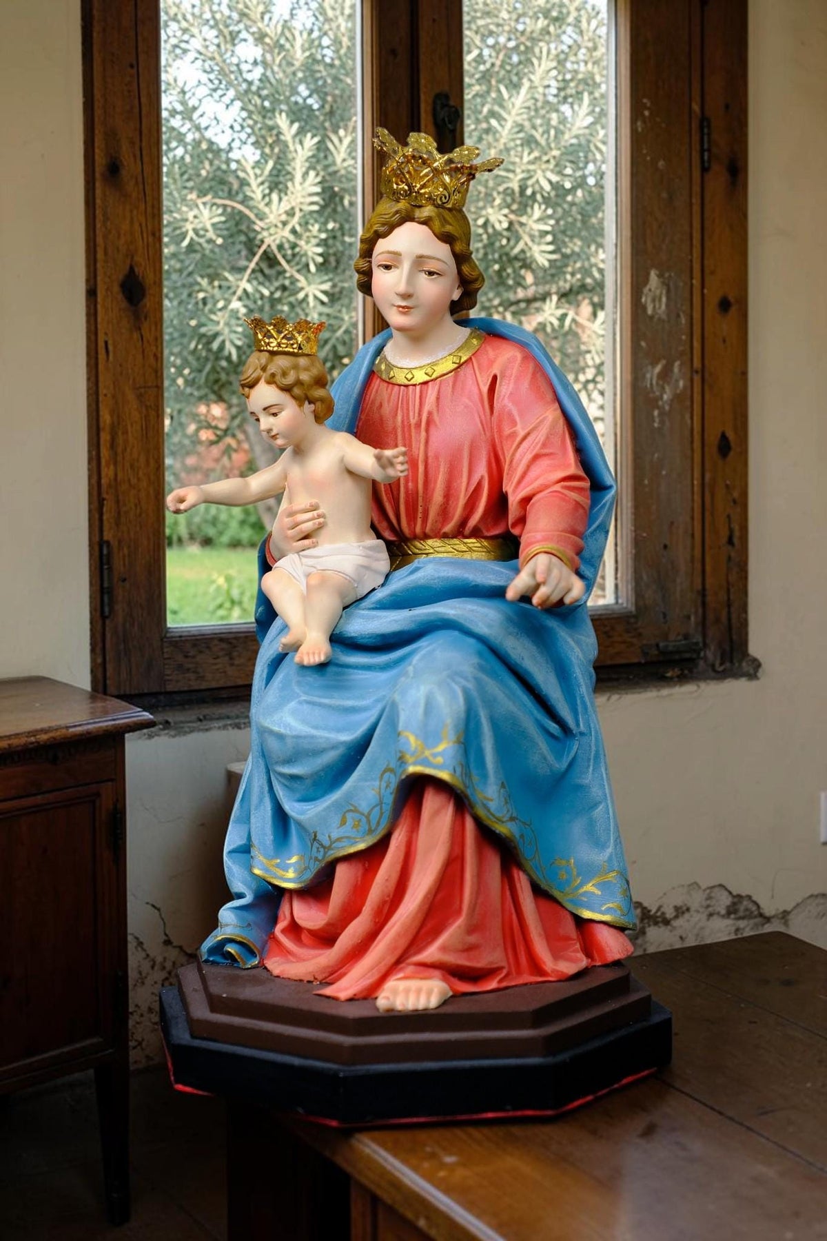 Our Lady of the Rosary Statue 30cm Crowned Virgin Mary with Child Jesus