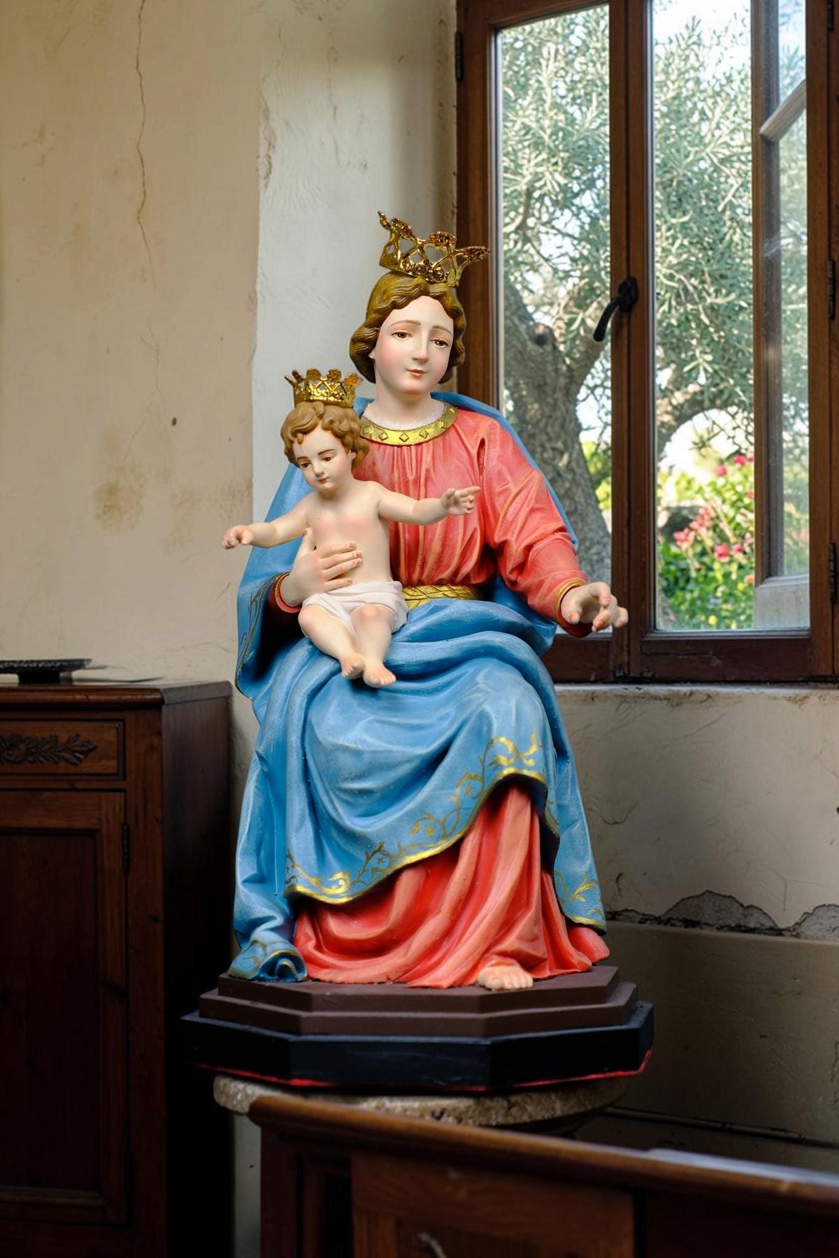 Our Lady of the Rosary Statue 30cm Crowned Virgin Mary with Child Jesus