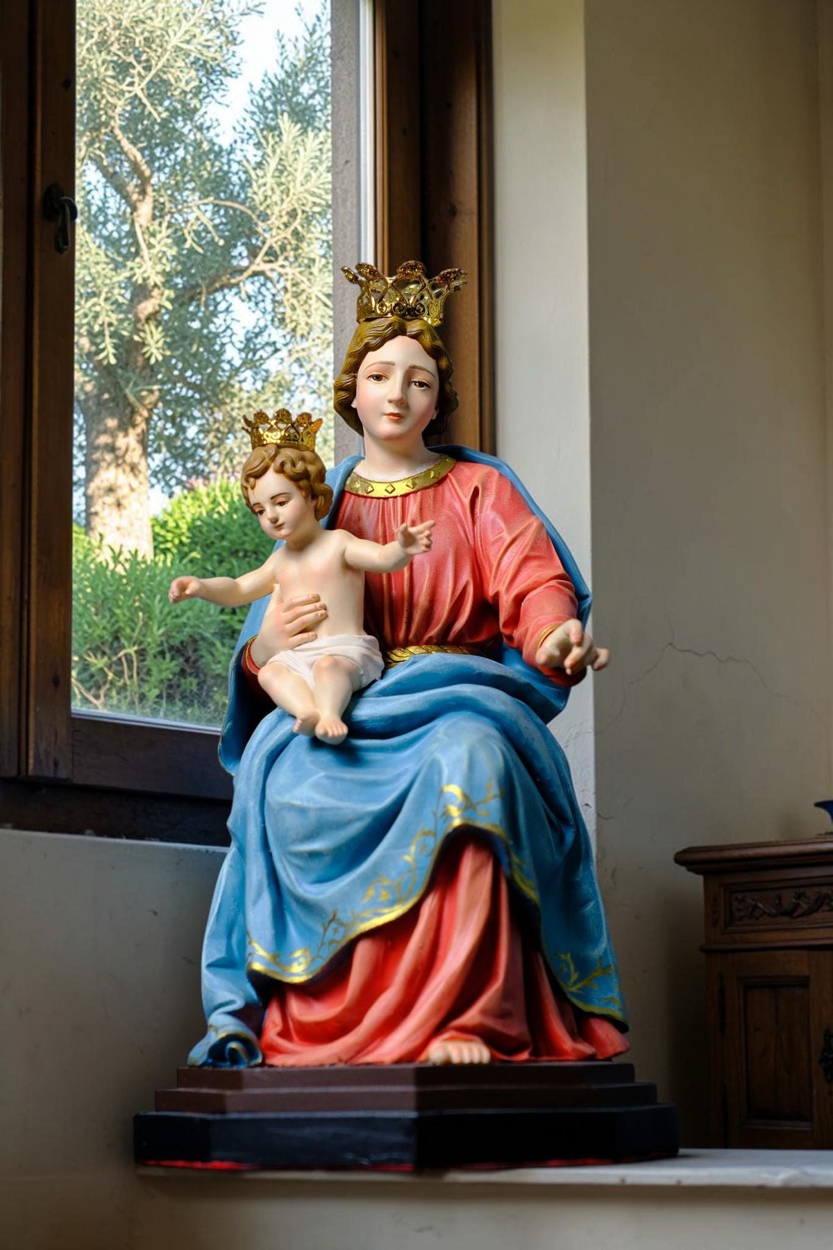 Our Lady of the Rosary Statue 30cm Crowned Virgin Mary with Child Jesus