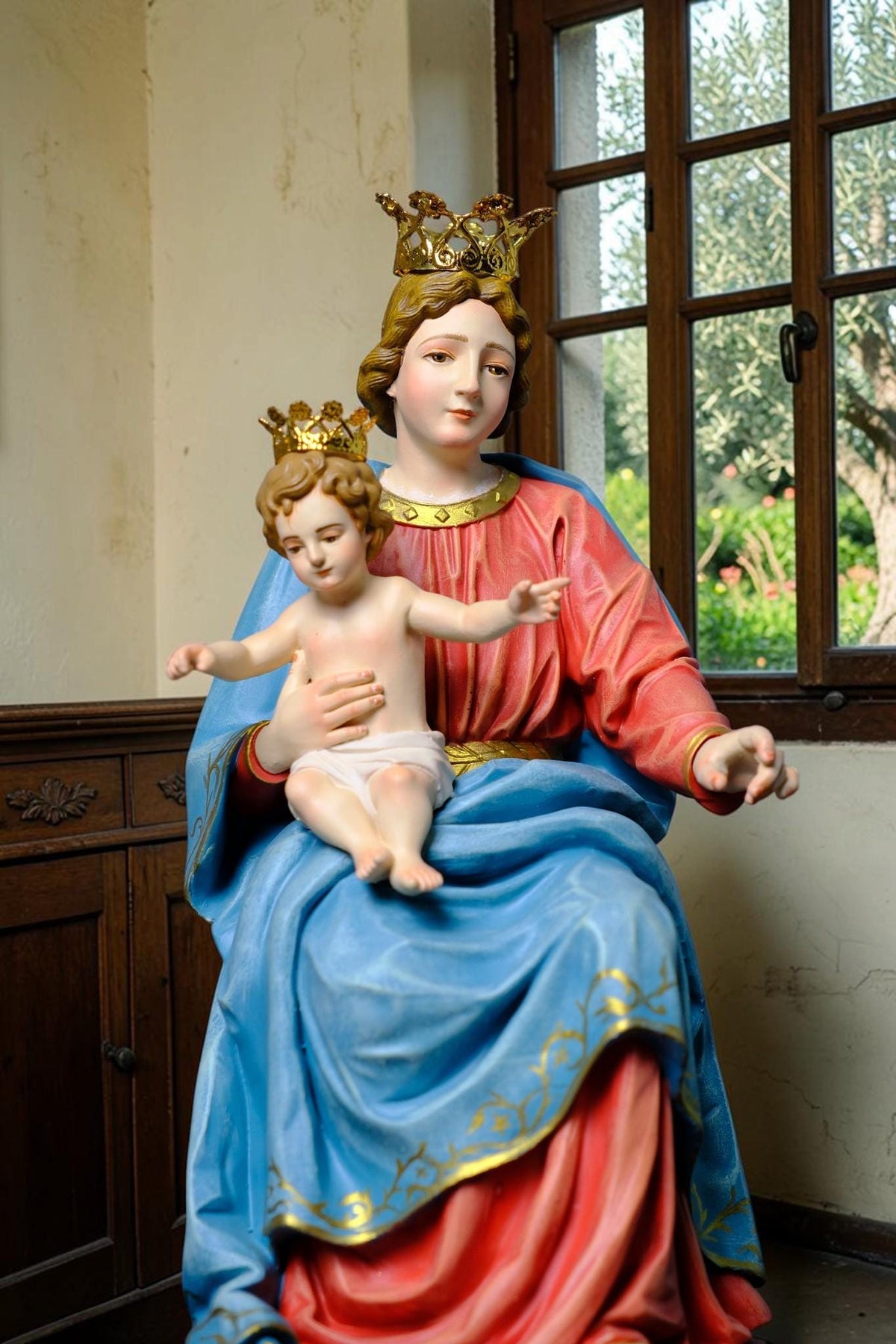 Our Lady of the Rosary Statue 30cm Crowned Virgin Mary with Child Jesus