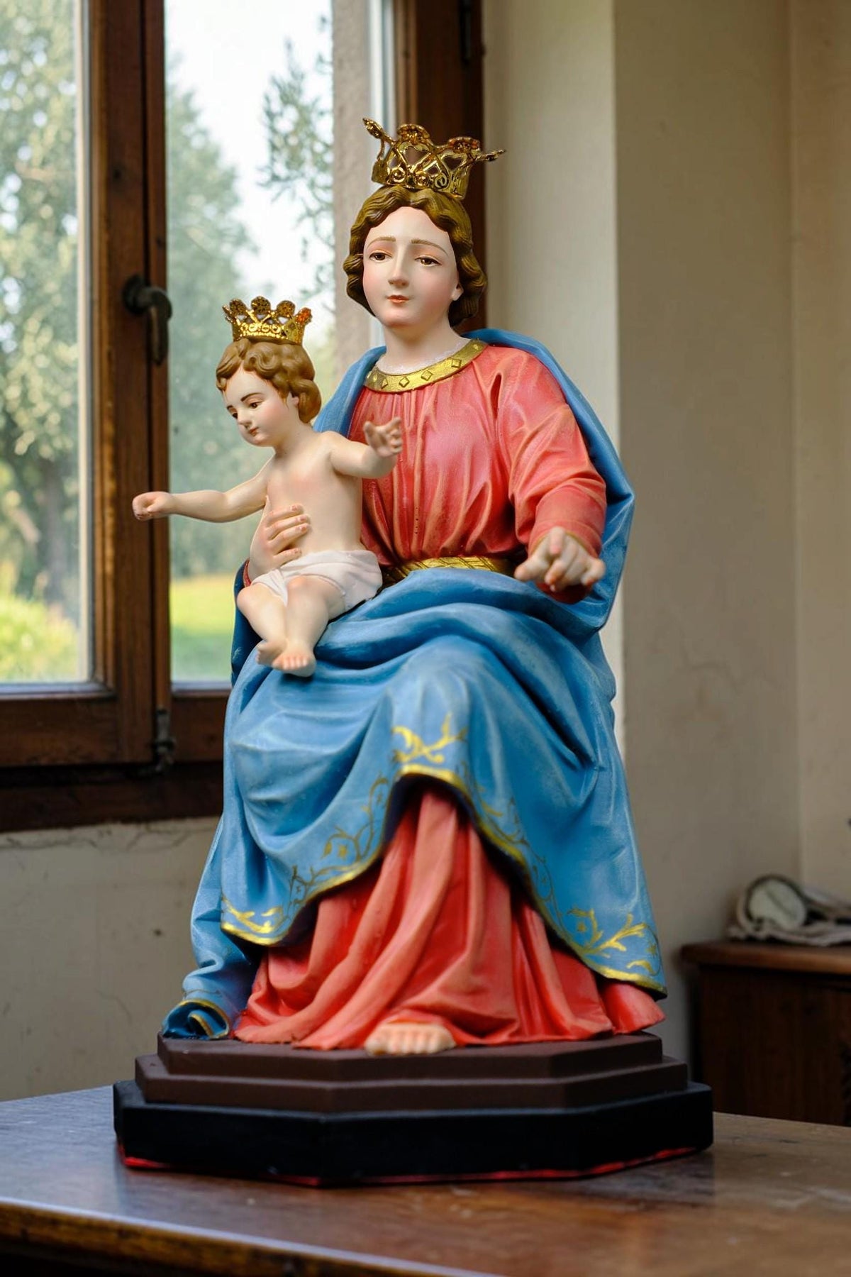 Our Lady of the Rosary Statue 30cm Crowned Virgin Mary with Child Jesus