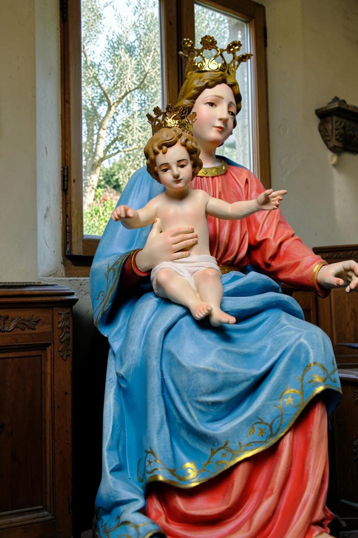 Our Lady of the Rosary Statue 30cm Crowned Virgin Mary with Child Jesus