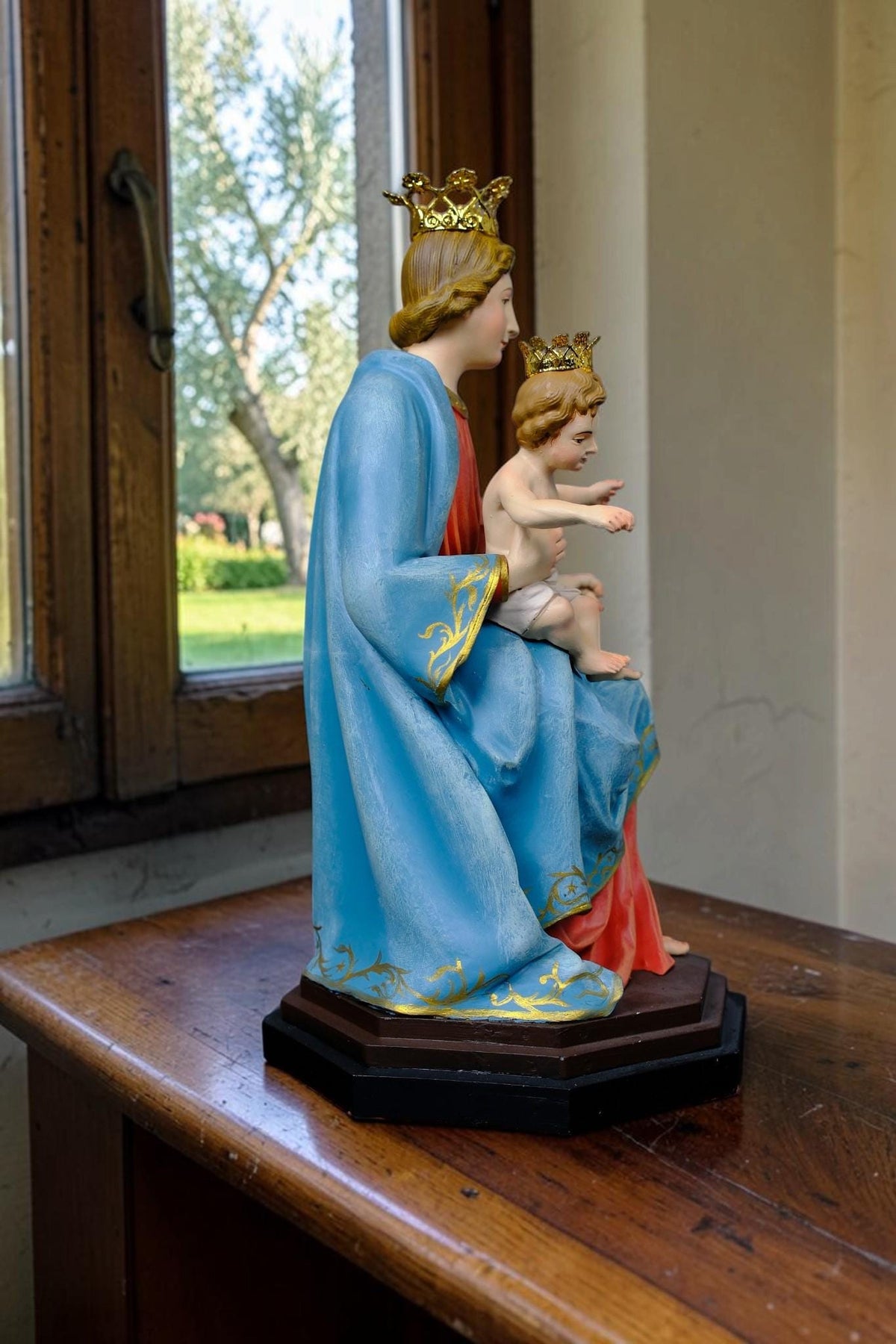 Our Lady of the Rosary Statue 30cm Crowned Virgin Mary with Child Jesus