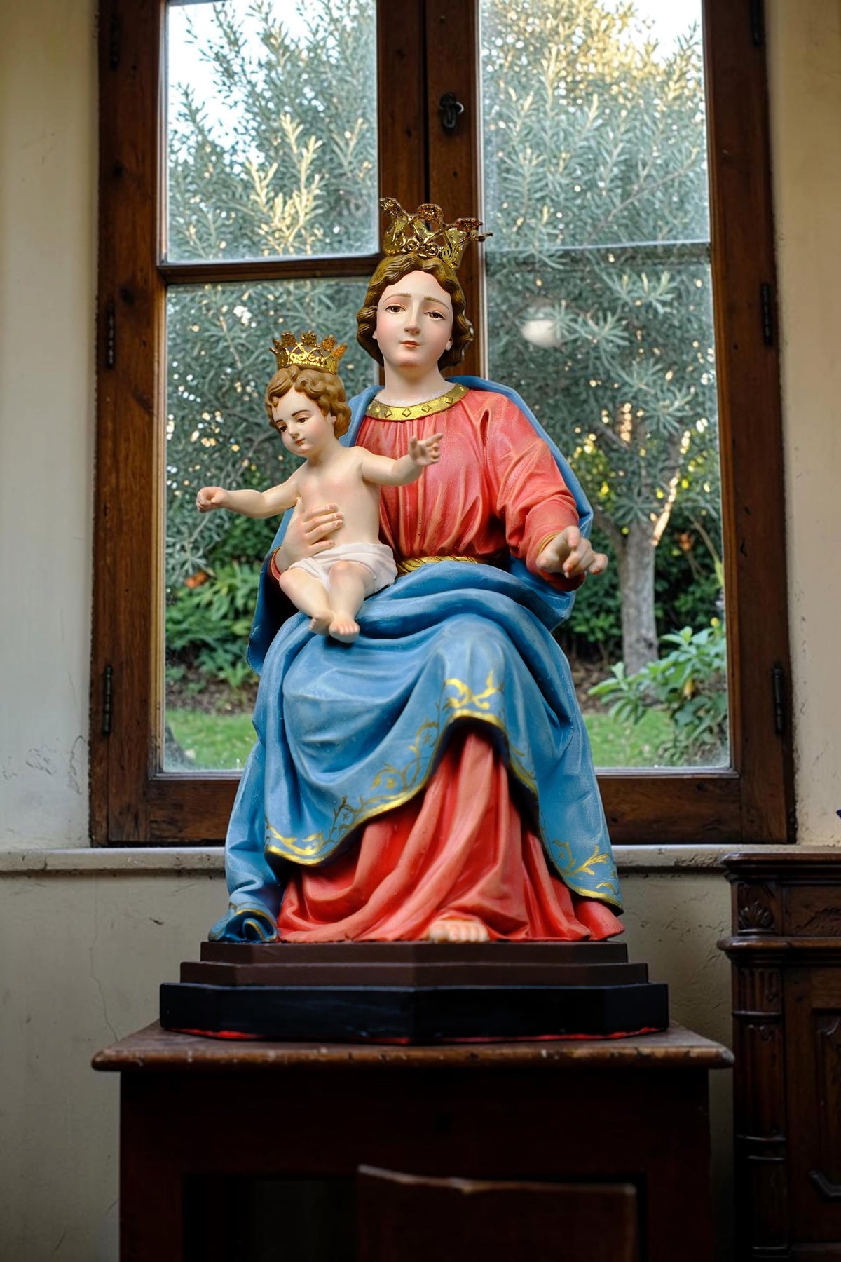 Our Lady of the Rosary Statue 30cm Crowned Virgin Mary with Child Jesus