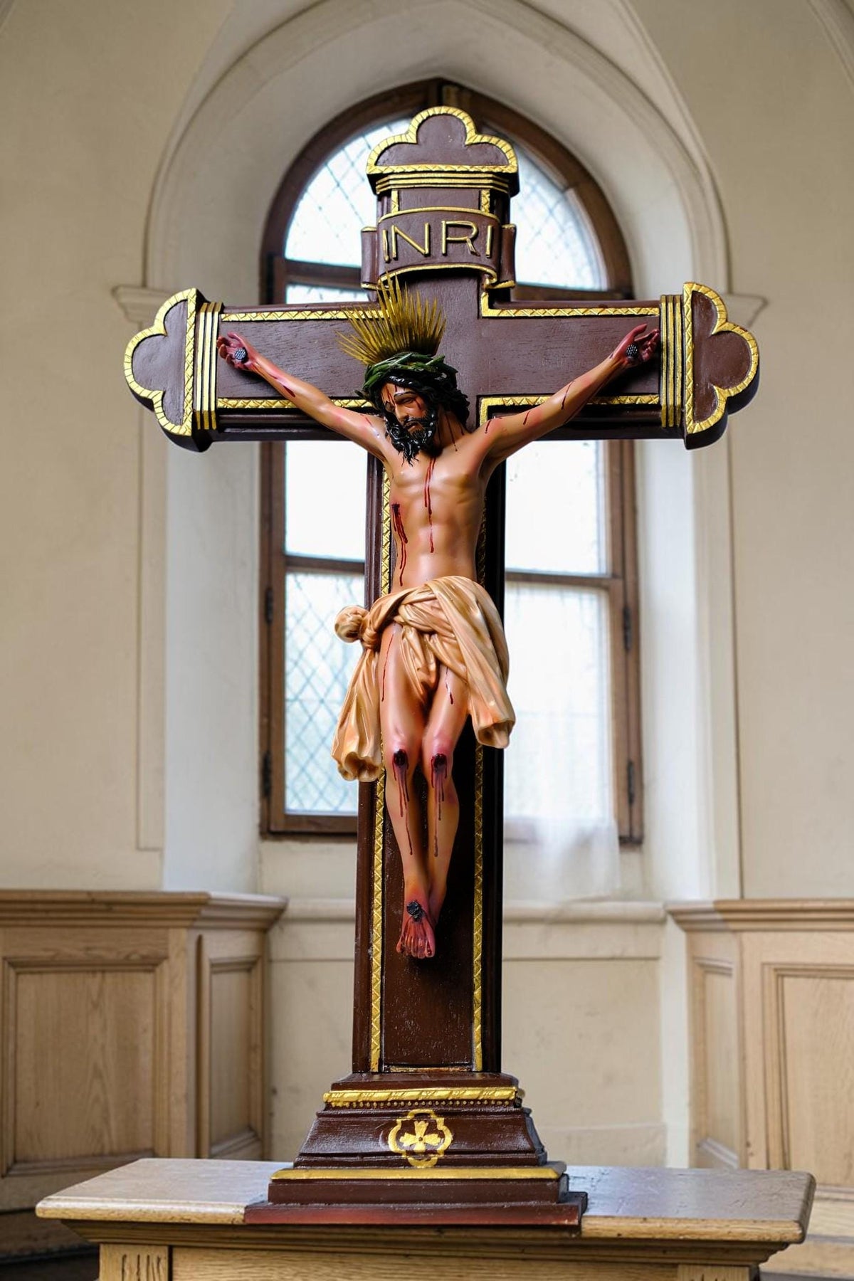 Jesus on the Cross 55cm Antique Style Catholic Crucifix Stone Resin Statue