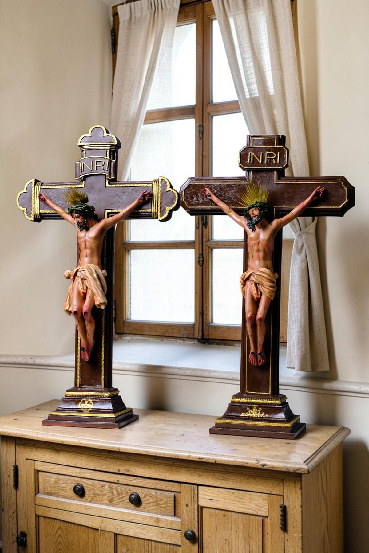Jesus on the Cross 55cm Antique Style Catholic Crucifix Stone Resin Statue