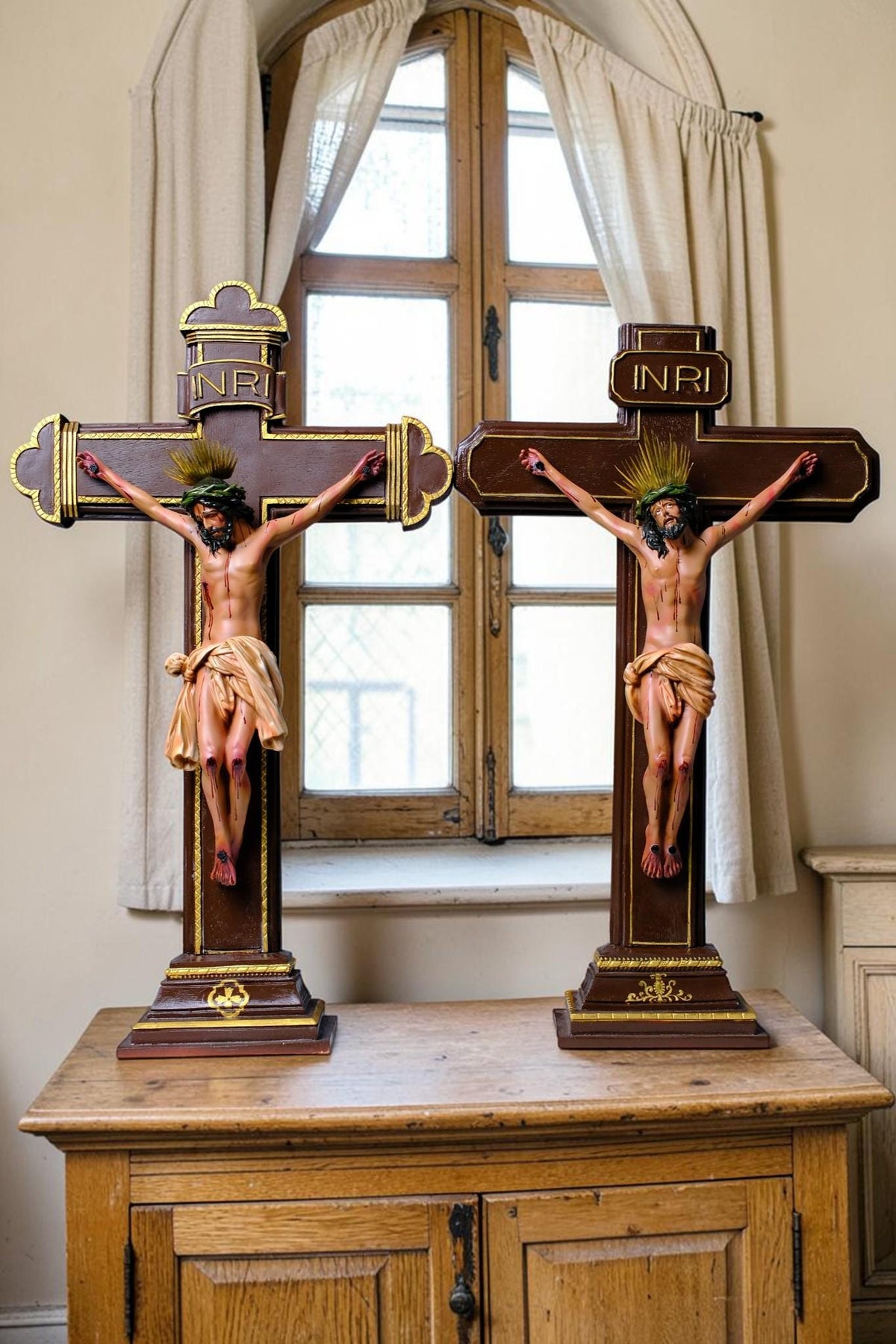 Jesus on the Cross 55cm Antique Style Catholic Crucifix Stone Resin Statue