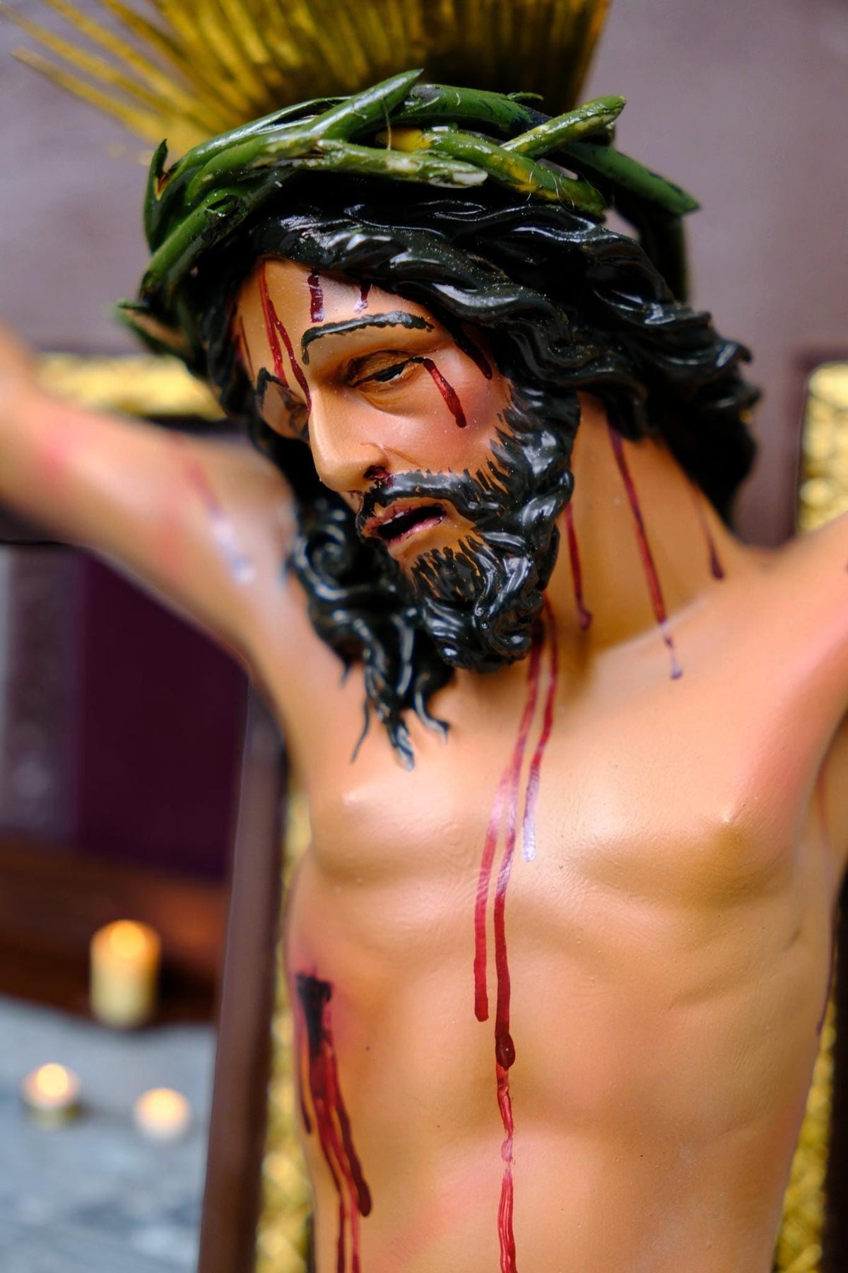 Crucified Jesus Statue 55cm Antique Catholic Crucifix with Brass Halo