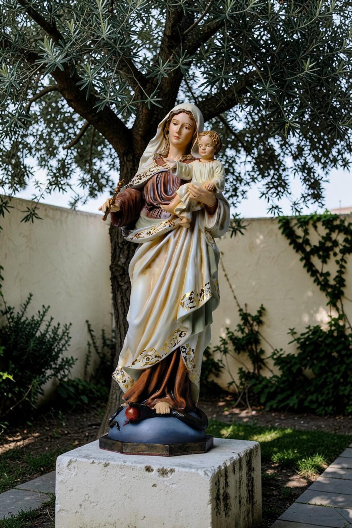 Madonna and Child Statue 50cm Antique Catholic Virgin Mary Holding Baby Jesus