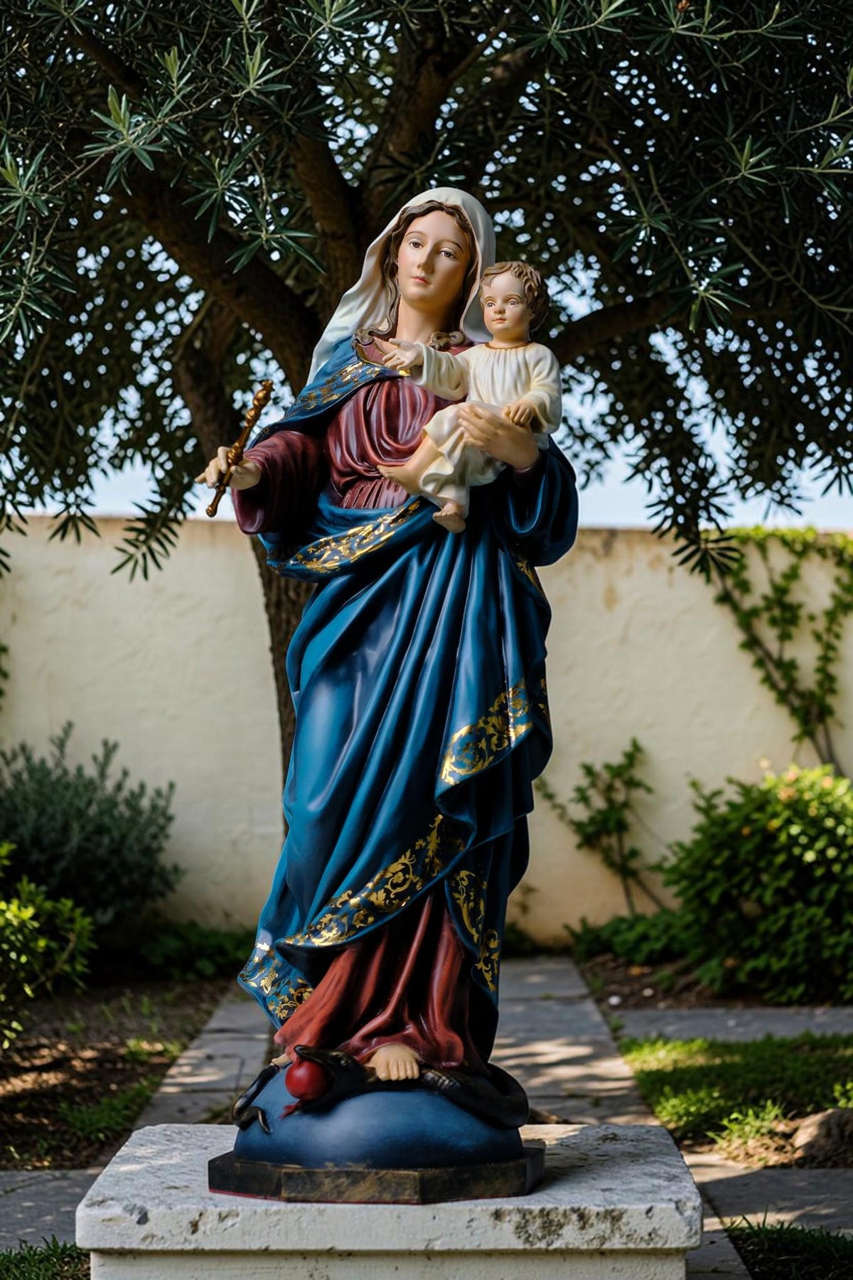 Madonna and Child Statue 50cm Antique Catholic Virgin Mary Holding Baby Jesus