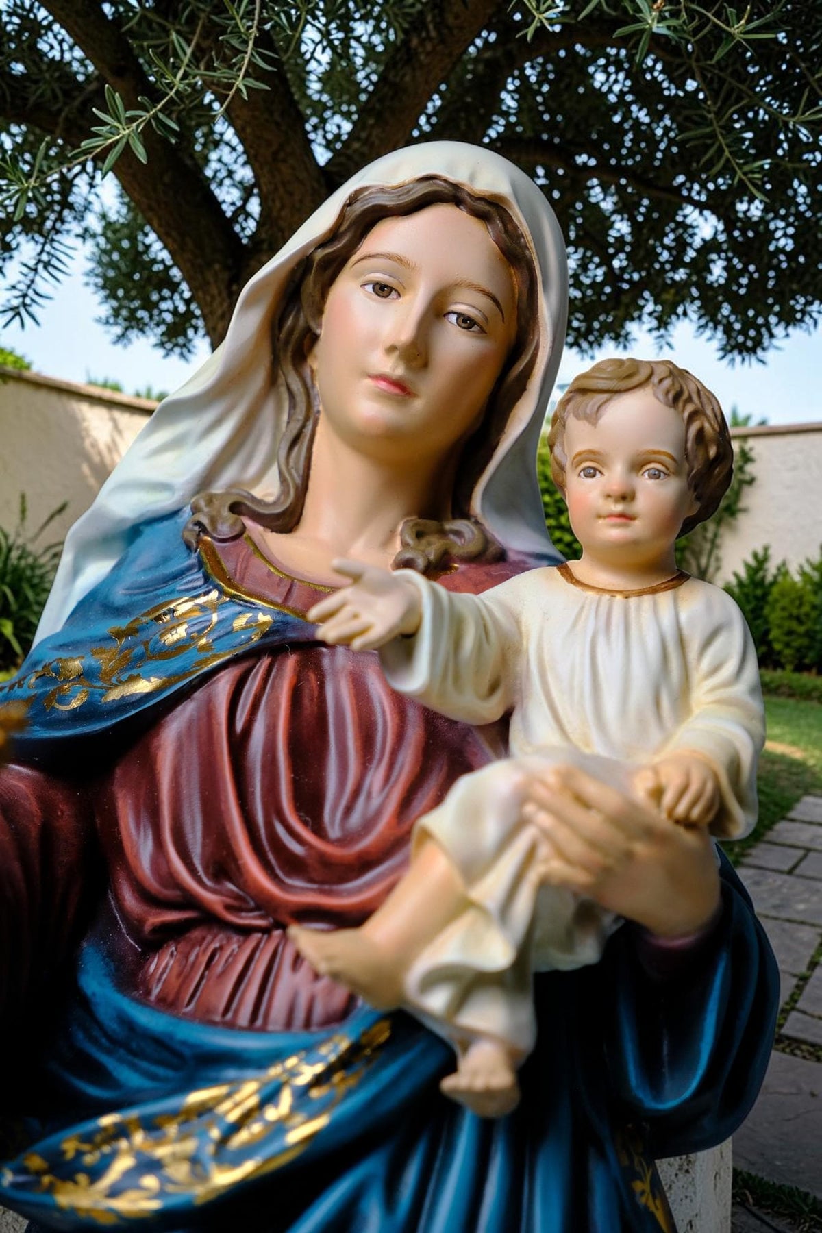 Madonna and Child Statue 50cm Antique Catholic Virgin Mary Holding Baby Jesus