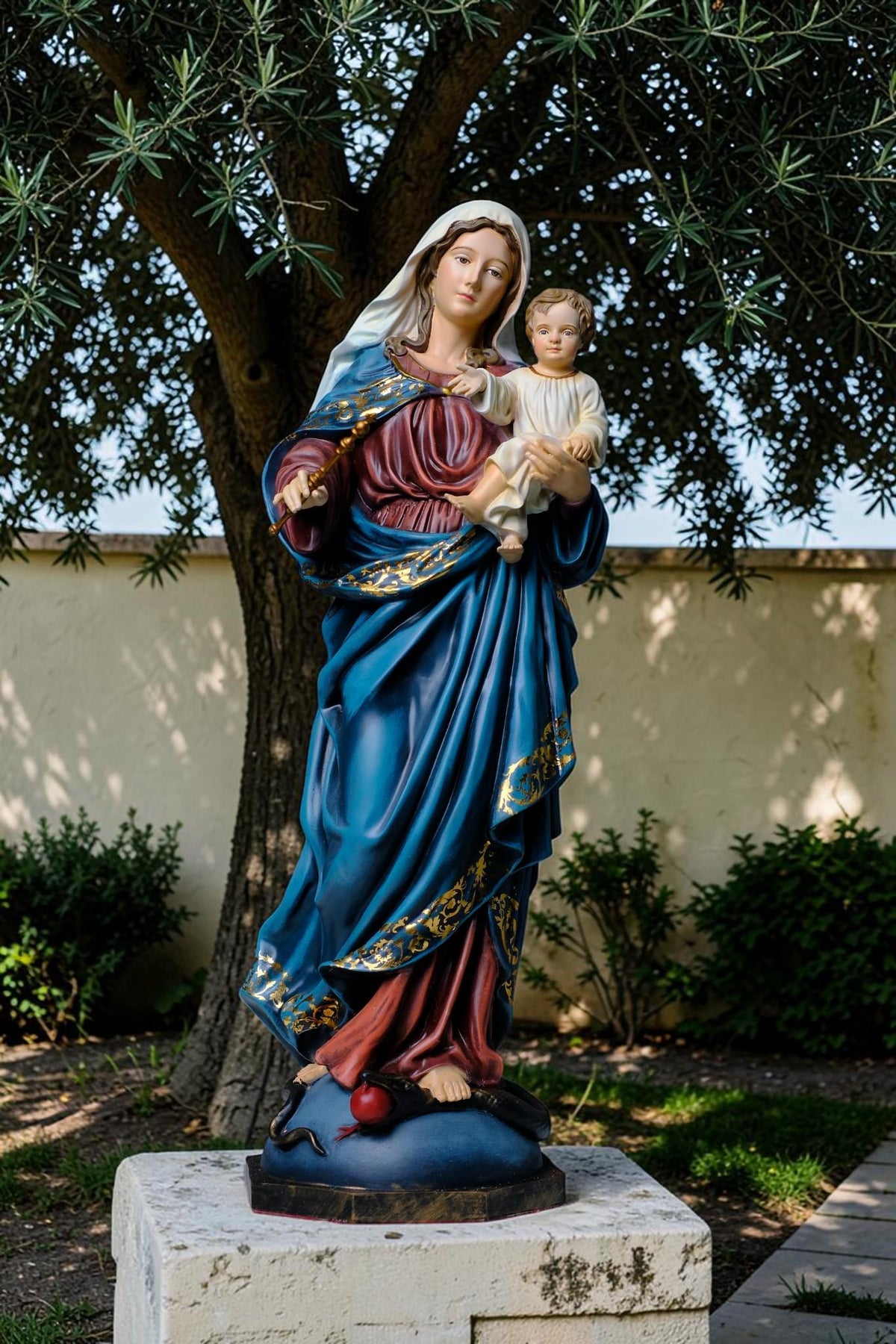 Madonna and Child Statue 50cm Antique Catholic Virgin Mary Holding Baby Jesus