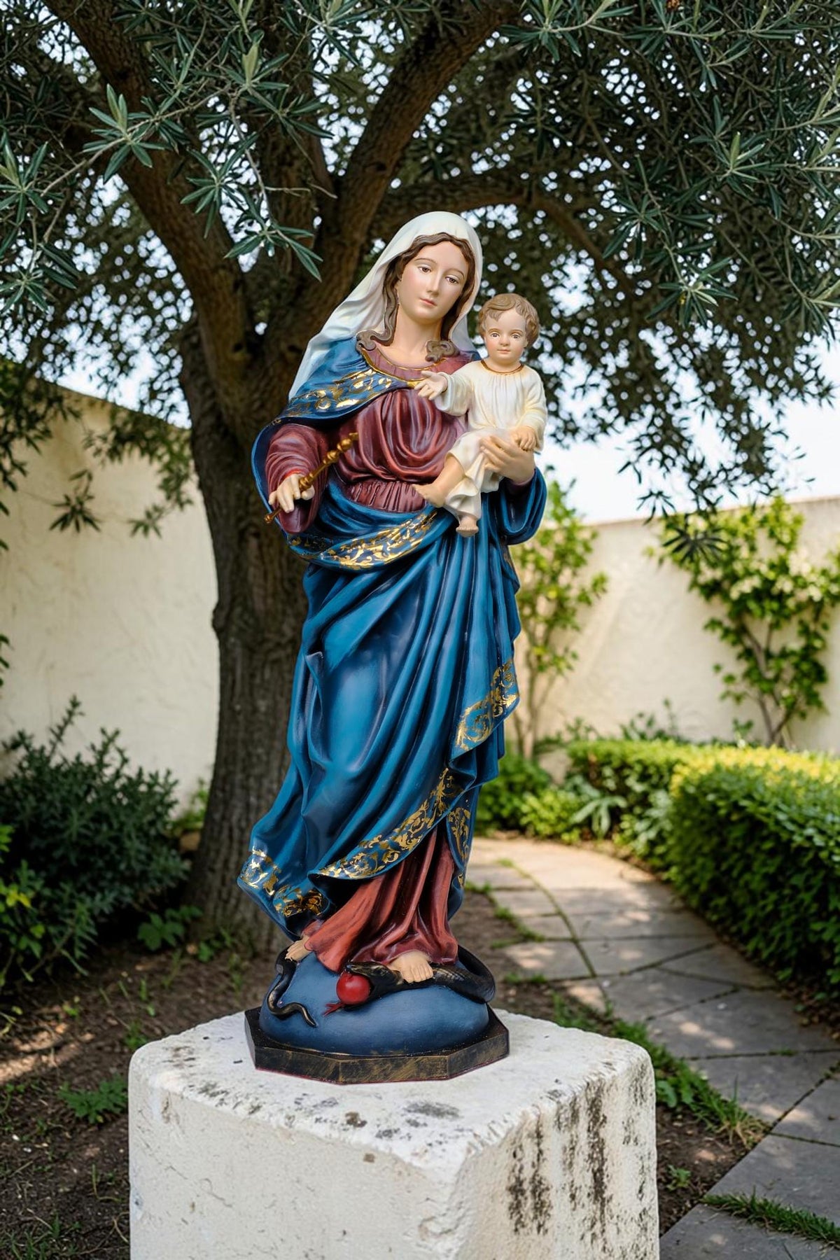 Madonna and Child Statue 50cm Antique Catholic Virgin Mary Holding Baby Jesus