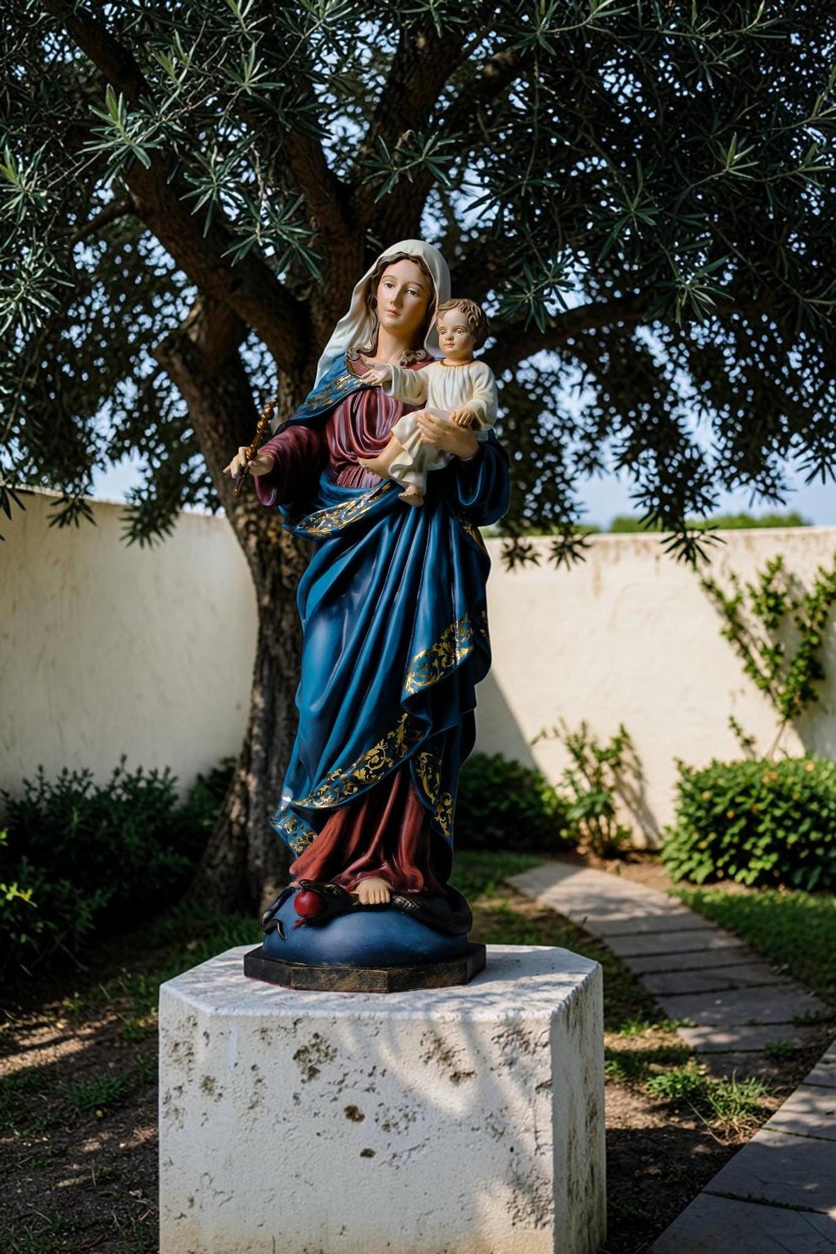 Madonna and Child Statue 50cm Antique Catholic Virgin Mary Holding Baby Jesus