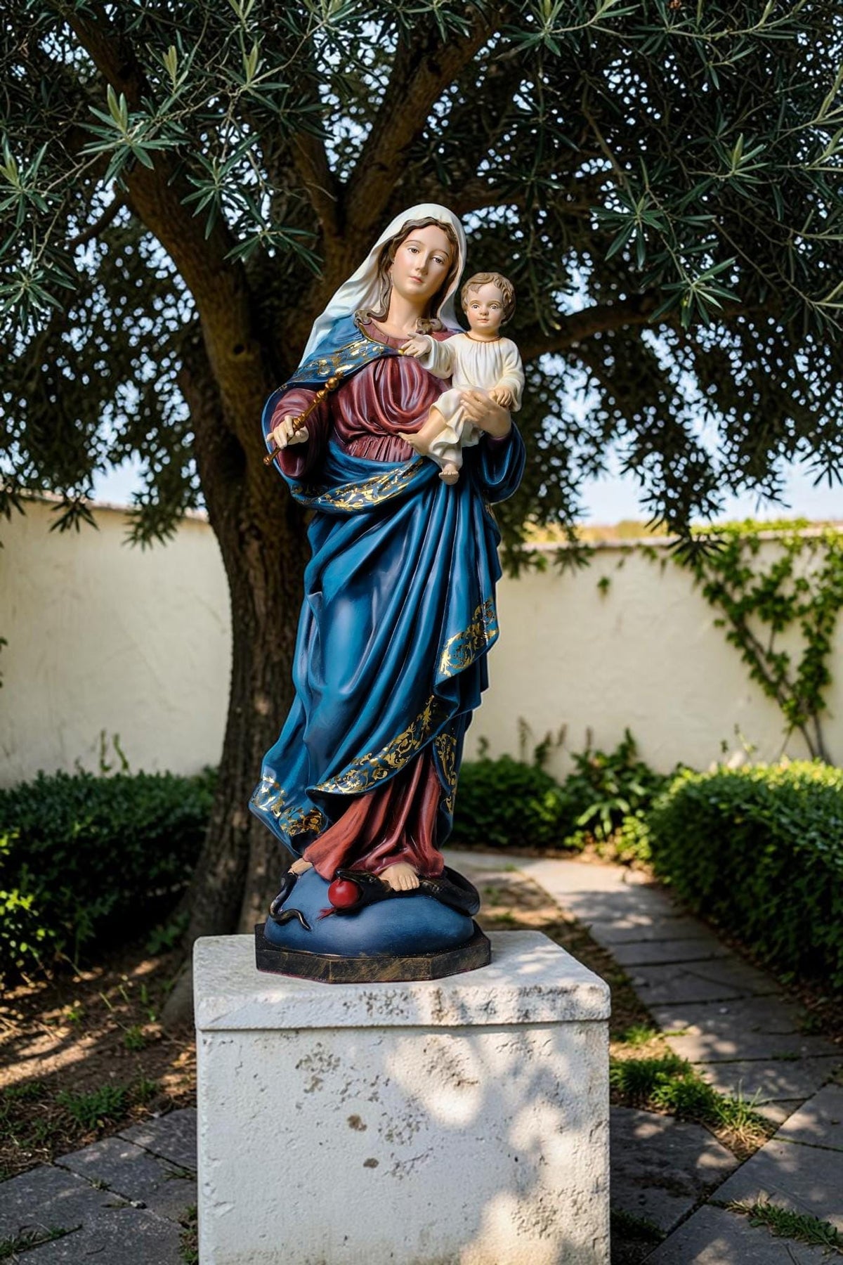 Madonna and Child Statue 50cm Antique Catholic Virgin Mary Holding Baby Jesus