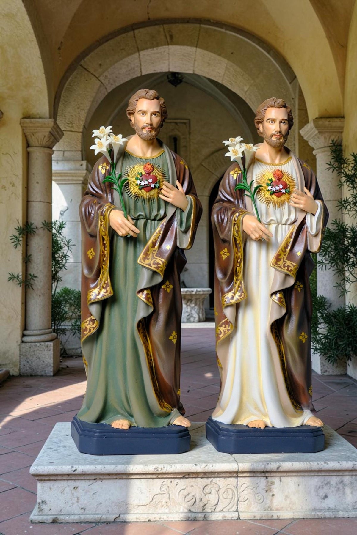 Saint Joseph Statue 40cm Green Hand Painted Catholic Stone Resin Sculpture