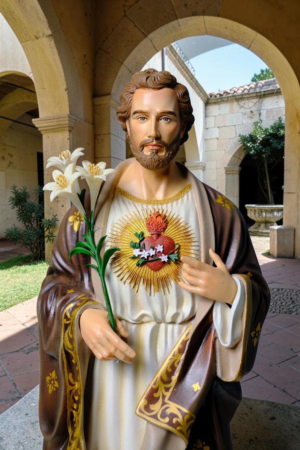 Saint Joseph Statue 40cm Green Hand Painted Catholic Stone Resin Sculpture