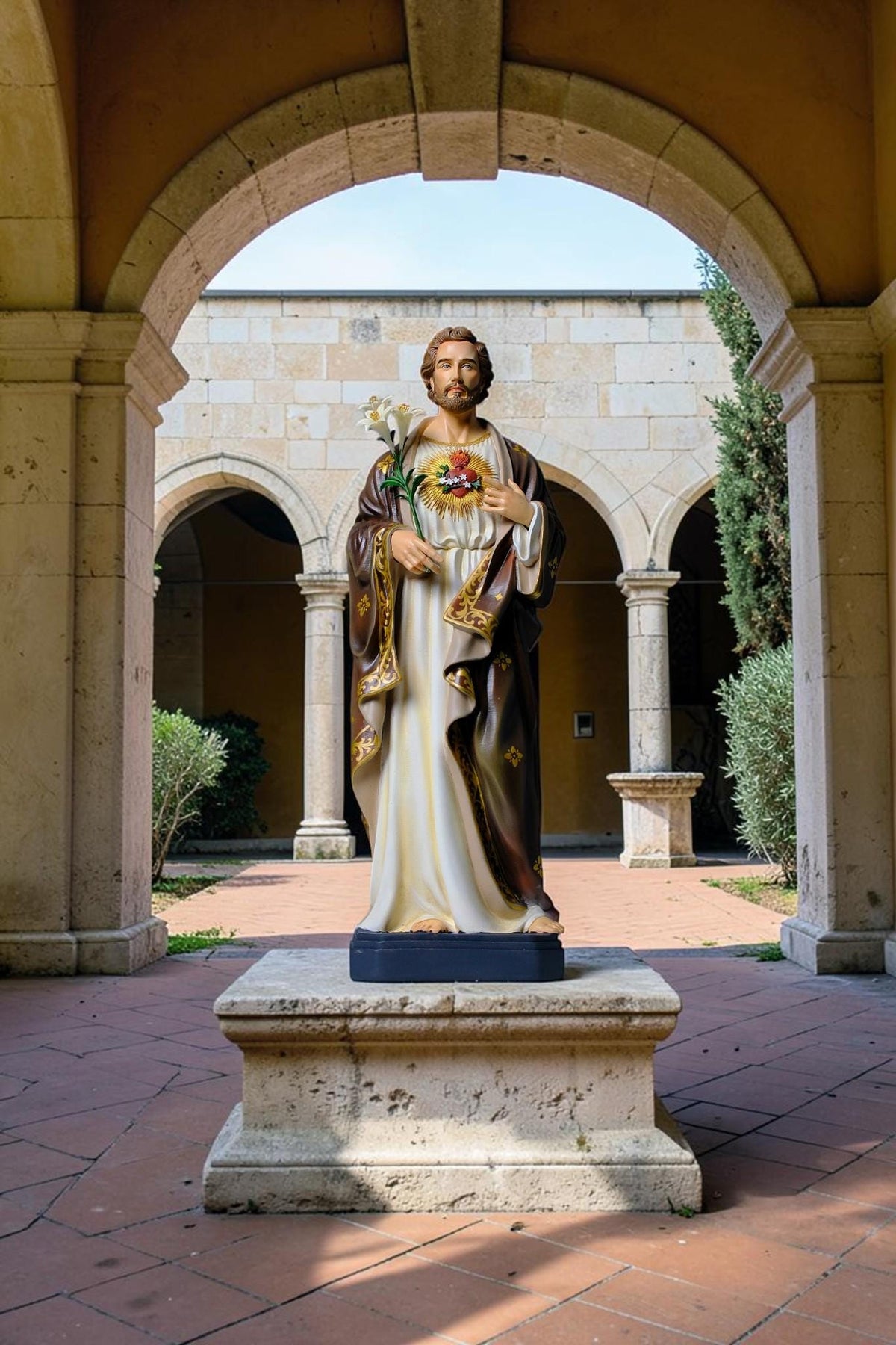 Saint Joseph Statue 40cm Green Hand Painted Catholic Stone Resin Sculpture