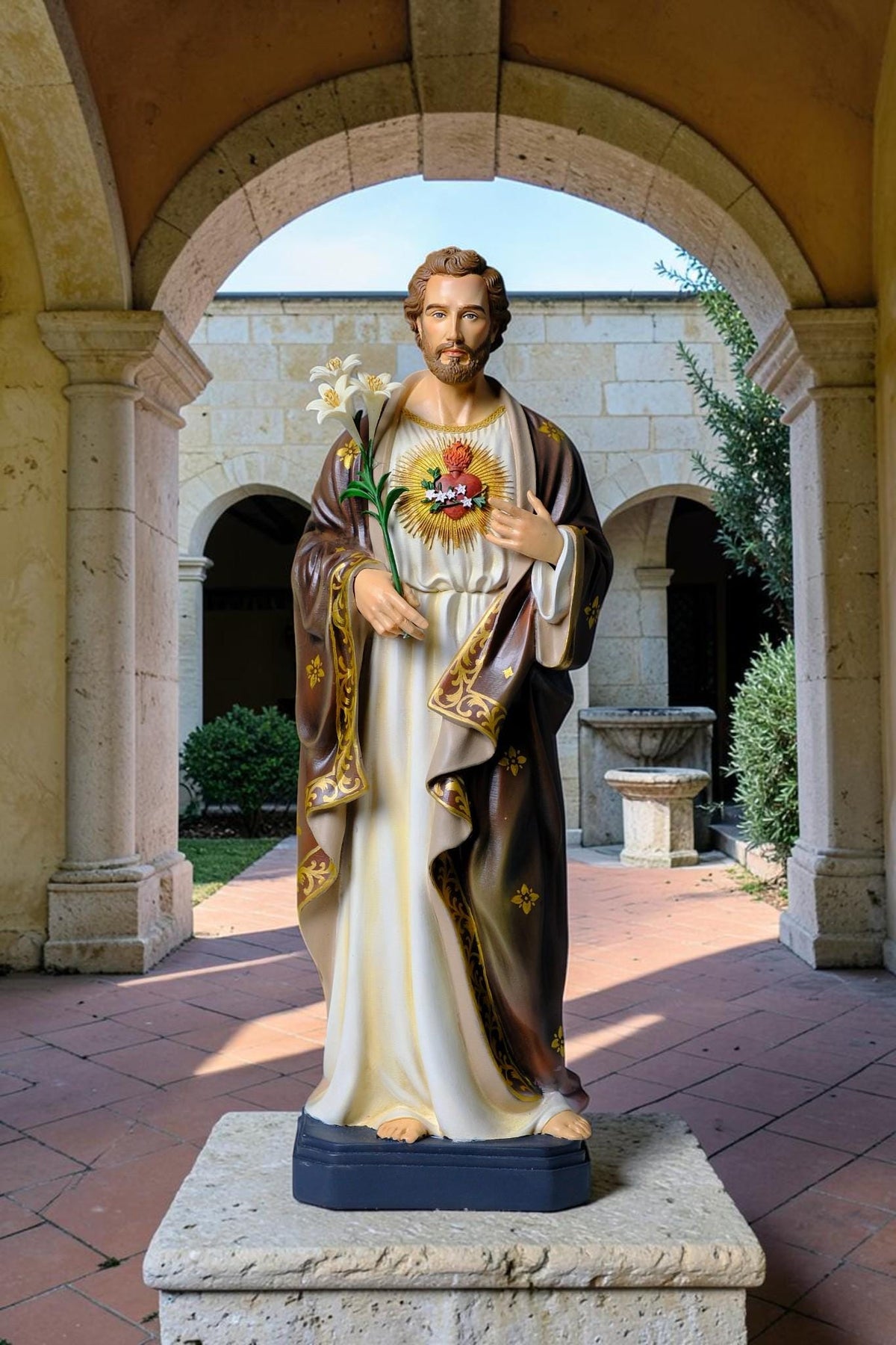 Saint Joseph Statue 40cm Green Hand Painted Catholic Stone Resin Sculpture