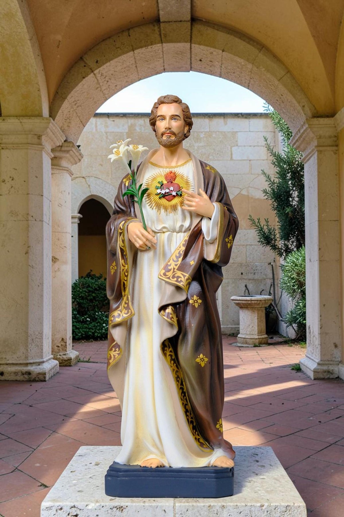 Saint Joseph Statue 40cm Green Hand Painted Catholic Stone Resin Sculpture