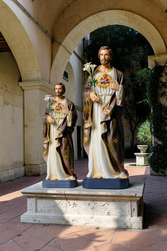 Saint Joseph Statue 40cm Green Hand Painted Catholic Stone Resin Sculpture
