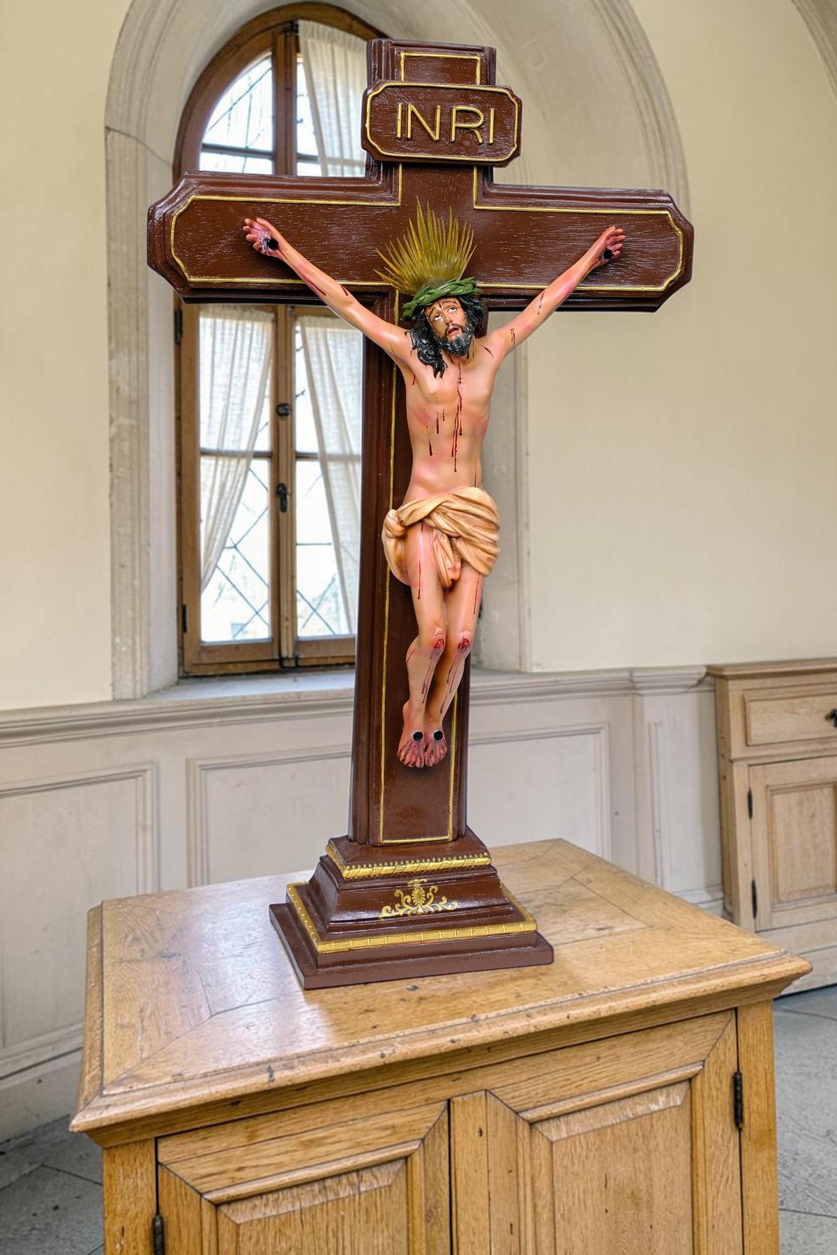 Jesus on the Cross 55cm Antique Style Catholic Crucifix Stone Resin Statue