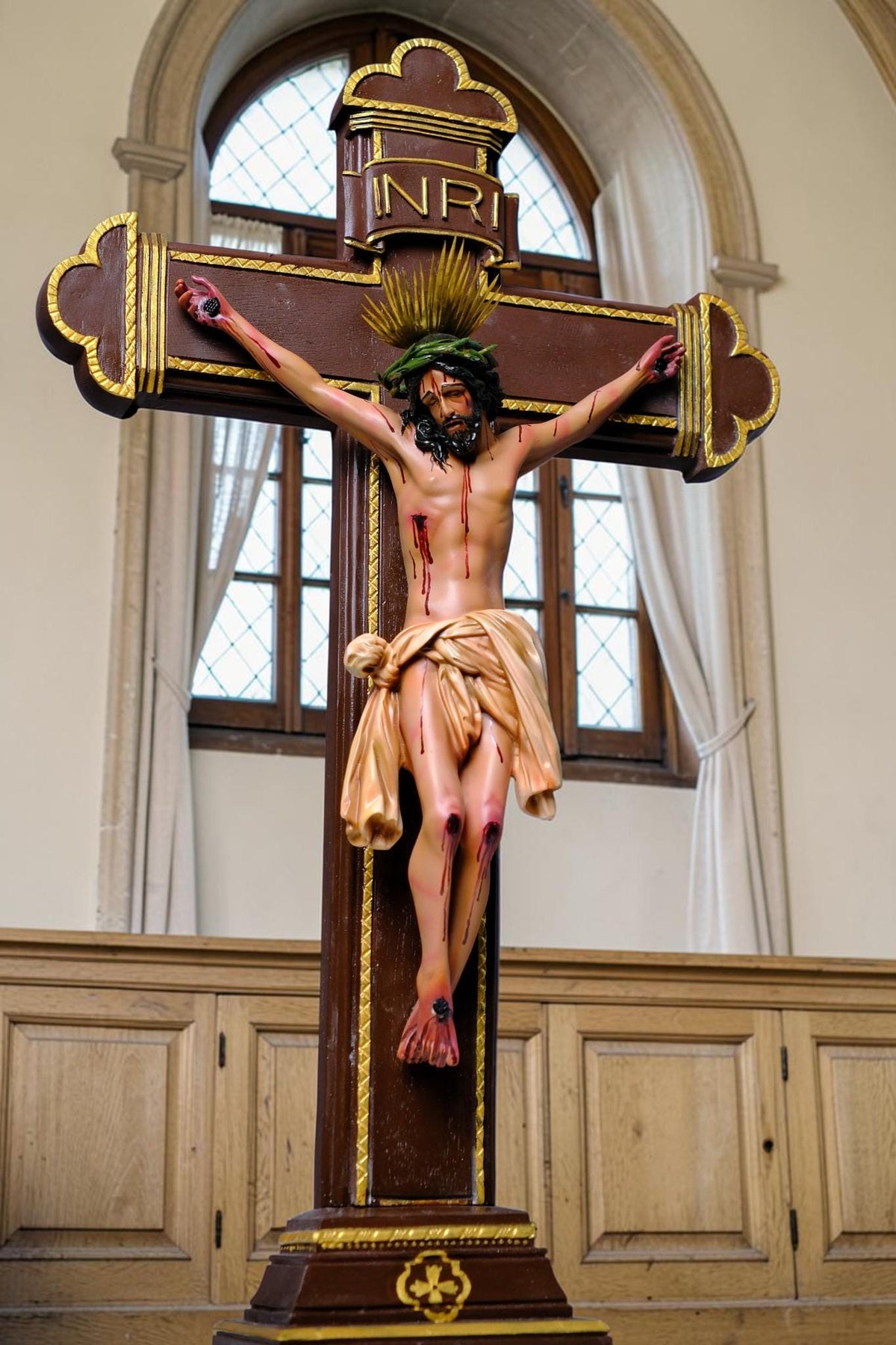 Jesus on the Cross 55cm Antique Style Catholic Crucifix Stone Resin Statue