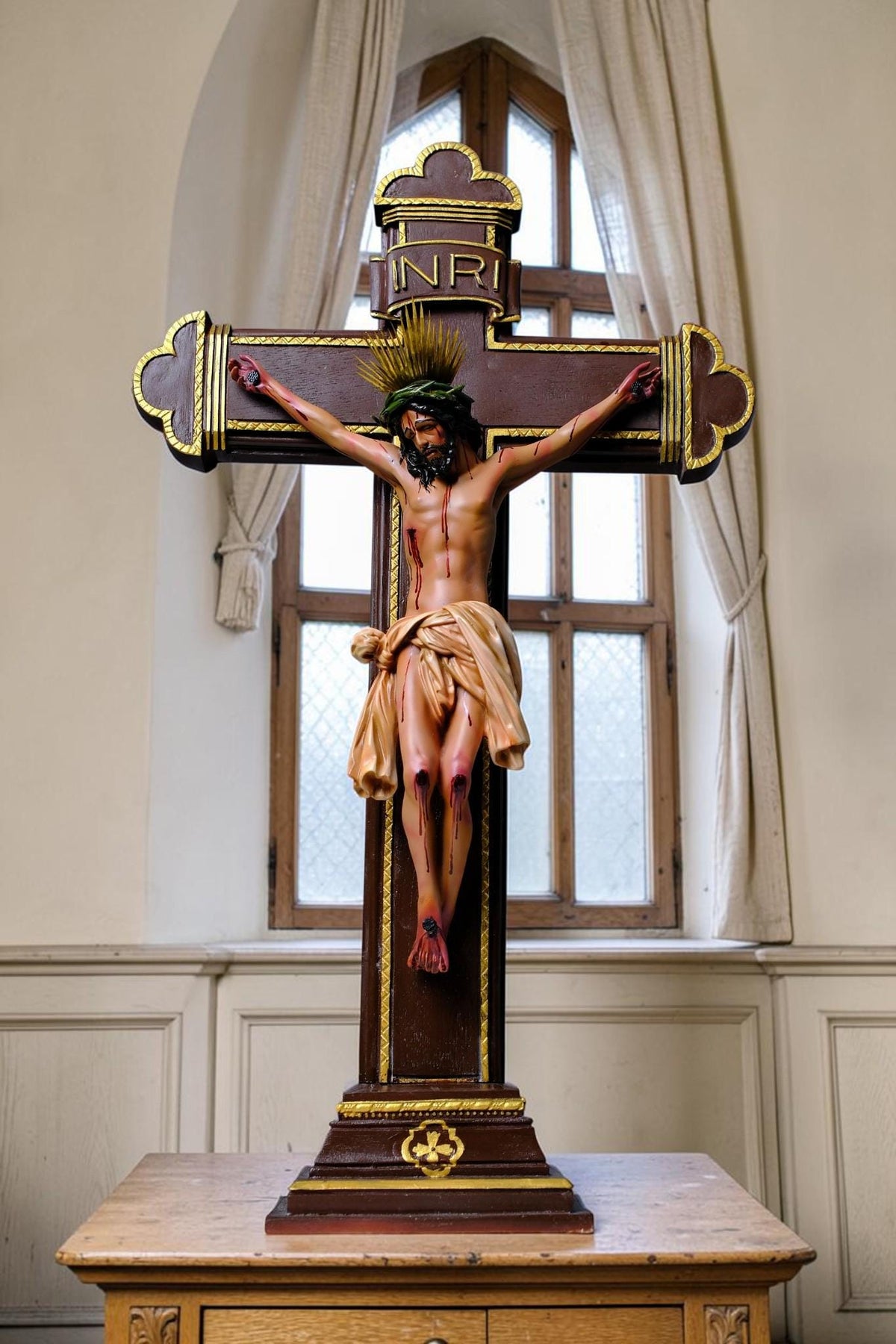 Jesus on the Cross 55cm Antique Style Catholic Crucifix Stone Resin Statue