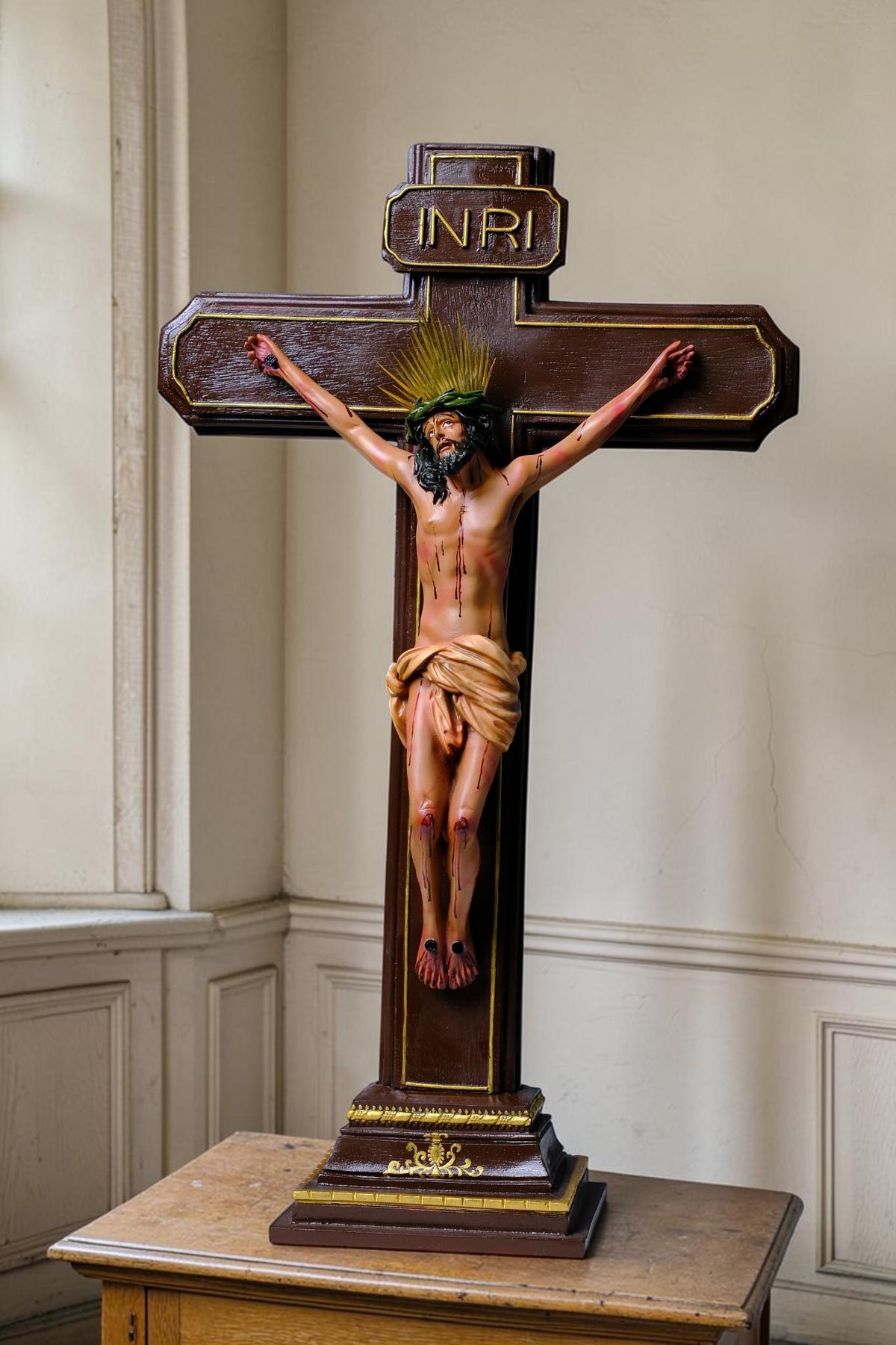 Jesus on the Cross 55cm Antique Style Catholic Crucifix Stone Resin Statue