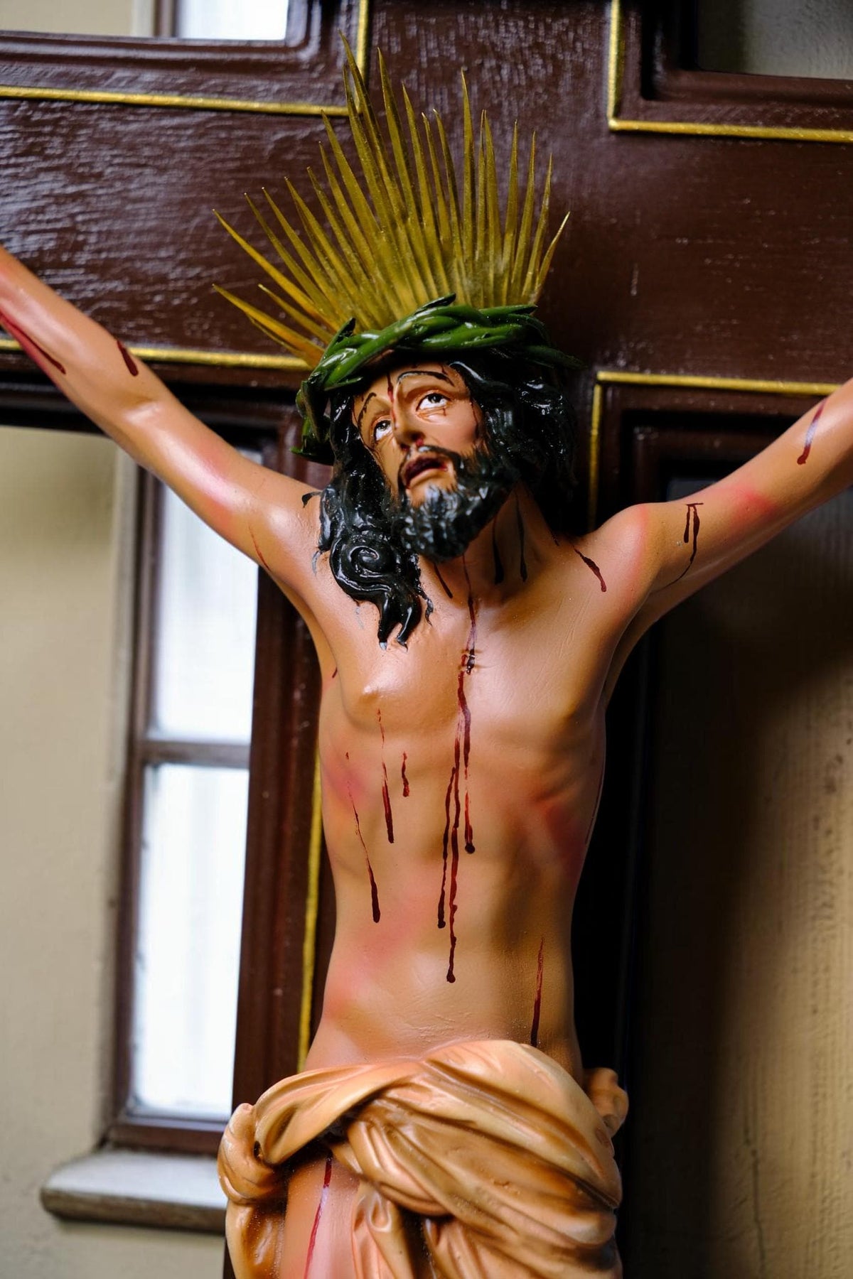 Jesus on the Cross 55cm Antique Style Catholic Crucifix Stone Resin Statue