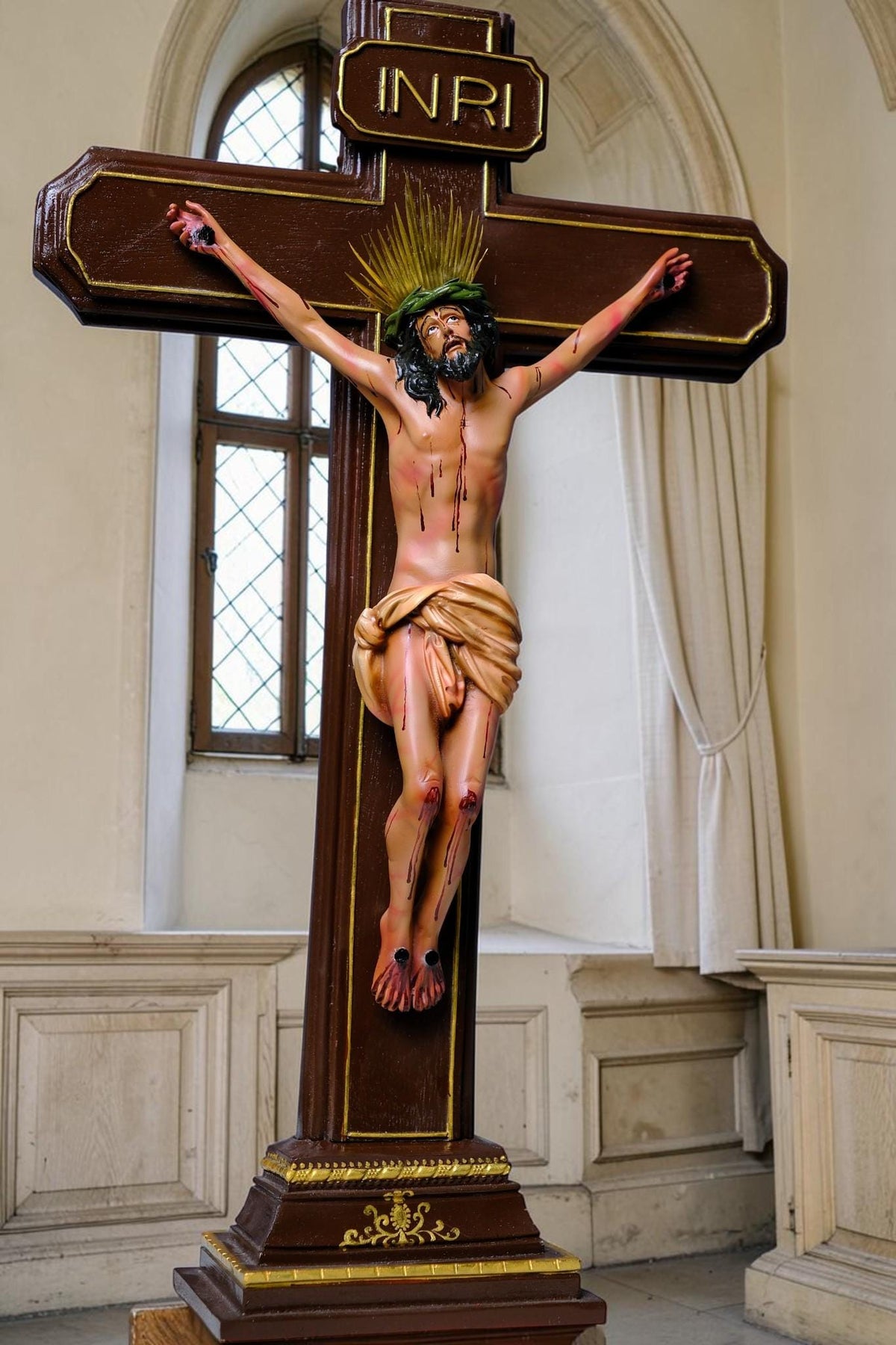 Jesus on the Cross 55cm Antique Style Catholic Crucifix Stone Resin Statue