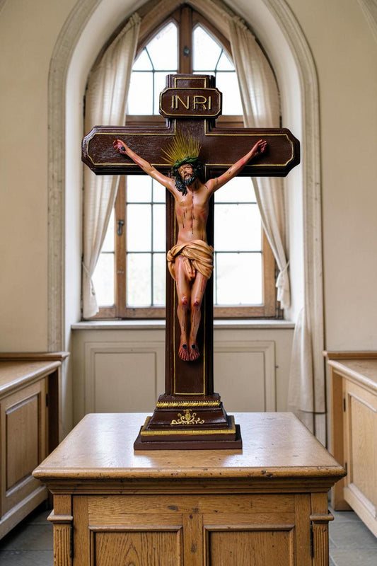Jesus on the Cross 55cm Antique Style Catholic Crucifix Stone Resin Statue