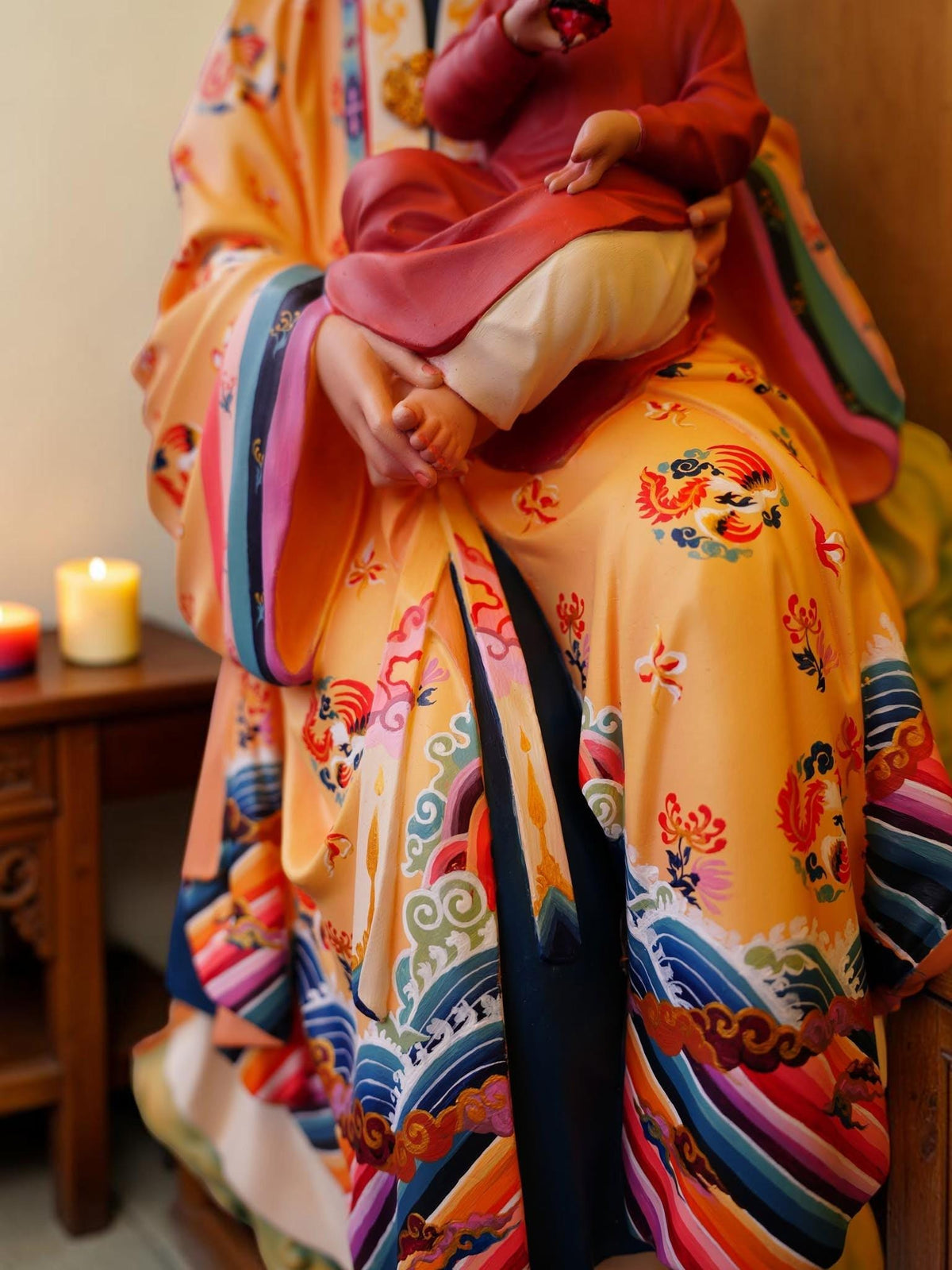 Handcrafted Vietnamese Virgin Mary Statue, Nguyen Dynasty Nhat Binh Robe, Catholic Art (60cm)