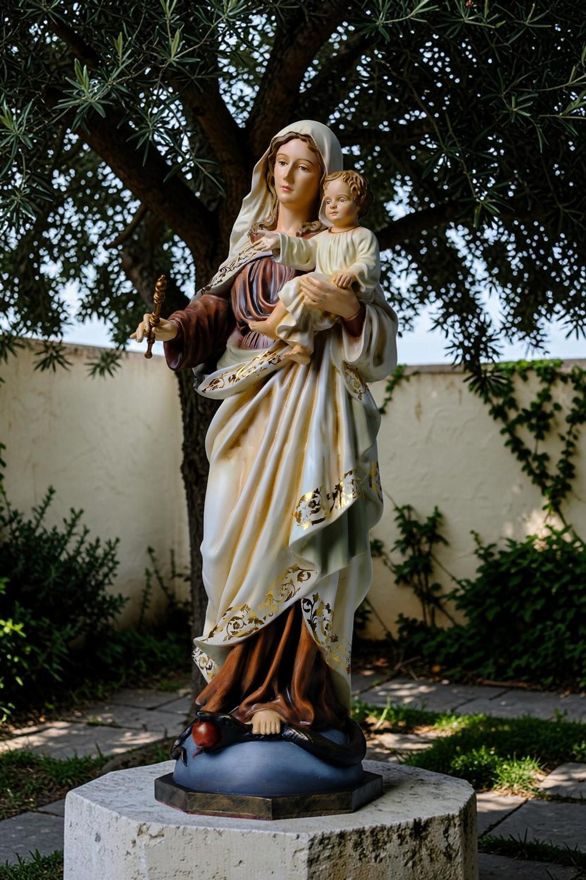 Madonna and Child Statue 50cm Antique Catholic Virgin Mary Holding Baby Jesus