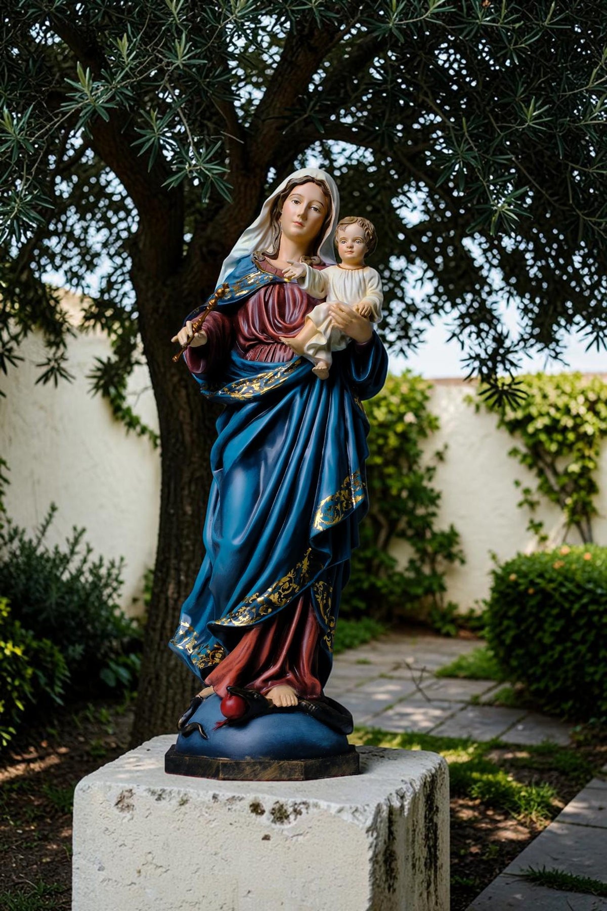 Madonna and Child Statue 50cm Antique Catholic Virgin Mary Holding Baby Jesus